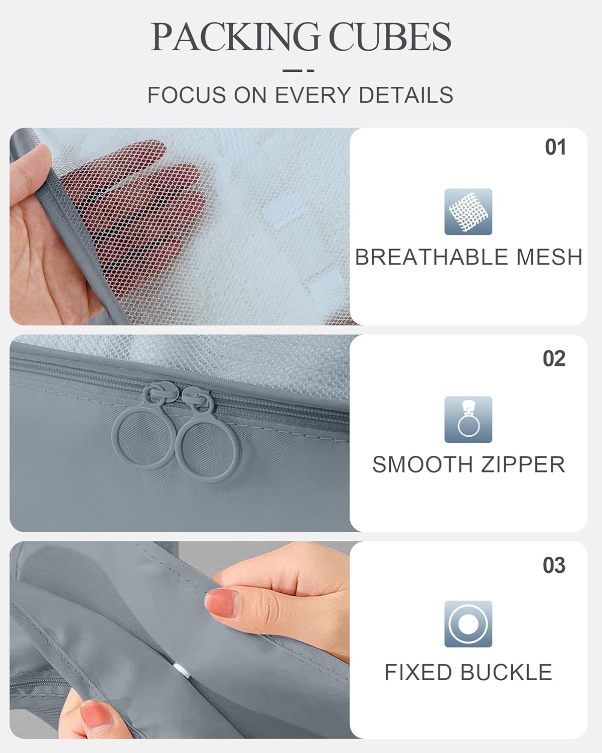 TRMFUSA Packing Cubes for Suitcases, TRMFUSA 10 Pcs Packing Organizers, Luggage Organizers with Laundry Bags/Shoe Bag/Toiletry Bag (Gray) - Image 4