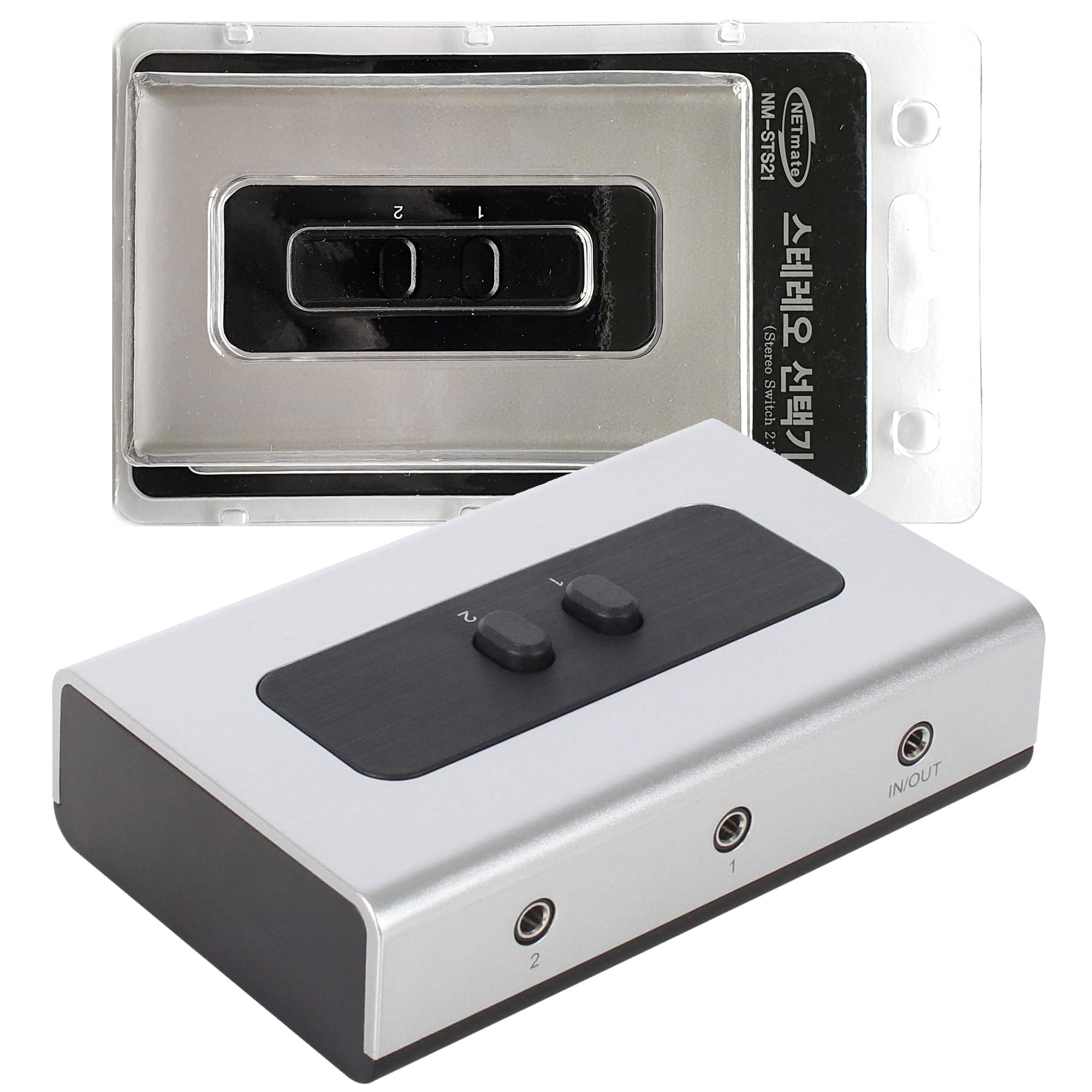 NETMATE 3-Port 3.5mm Stereo Audio Switch, 3.5mm+RCA Audio Switcher 2 Input 1 Output/Audio Splitter Bidirectional Audio Switch with Volume Control Switch Knob for Speaker Headphone