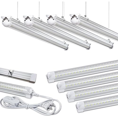 8Pack 8FT LED Shop Light Garage Light,100W 6000K White Light 15000LM Super Bright,Hanging/Surface Mount,Linkable T8 LED Tube Lights for Garage,Warehouse, Workshop,Plug and Play