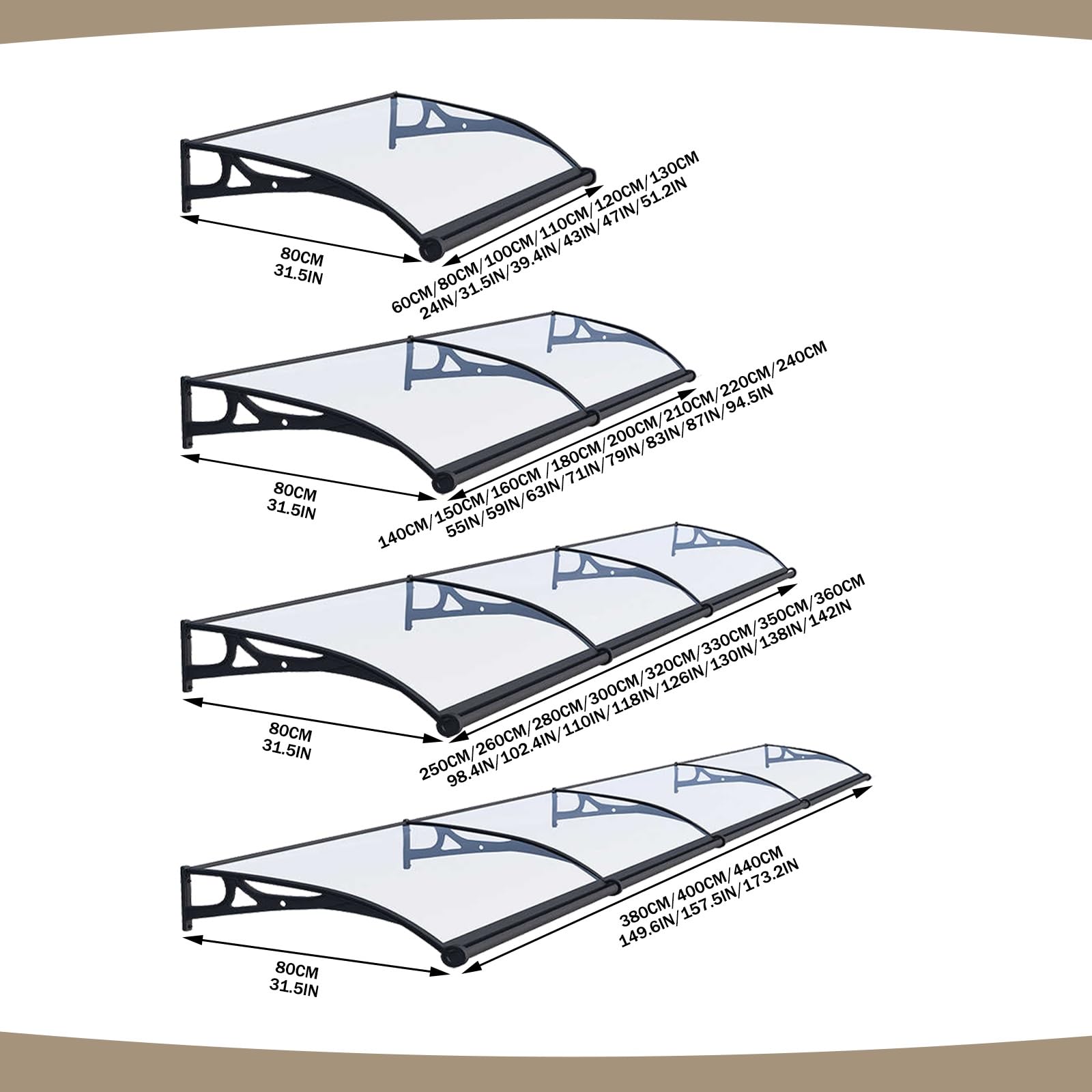 Copertura per porte e finestre, 80 cm x 400 cm, ideale per case e aziende, protezione dagli agenti atmosferici e dai raggi UV