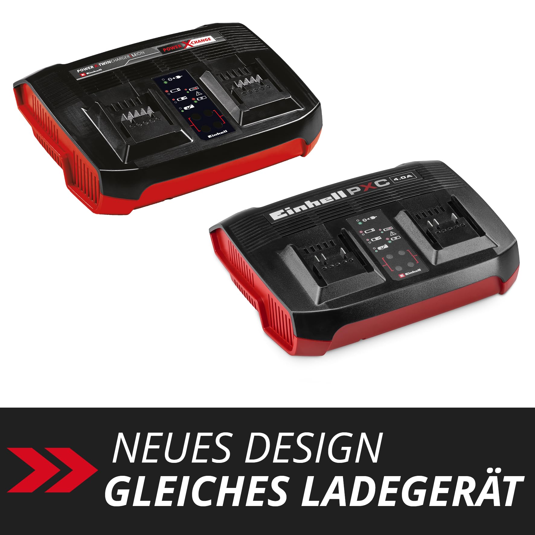 Original Einhell Ladegerät Power X-Twincharger 4A Power X-Change (18 V, gleichzeitiges Laden von 2x 18 V Akkus, Akkuüberwachung, Lademanagementsystem, Refresh-Modus)
