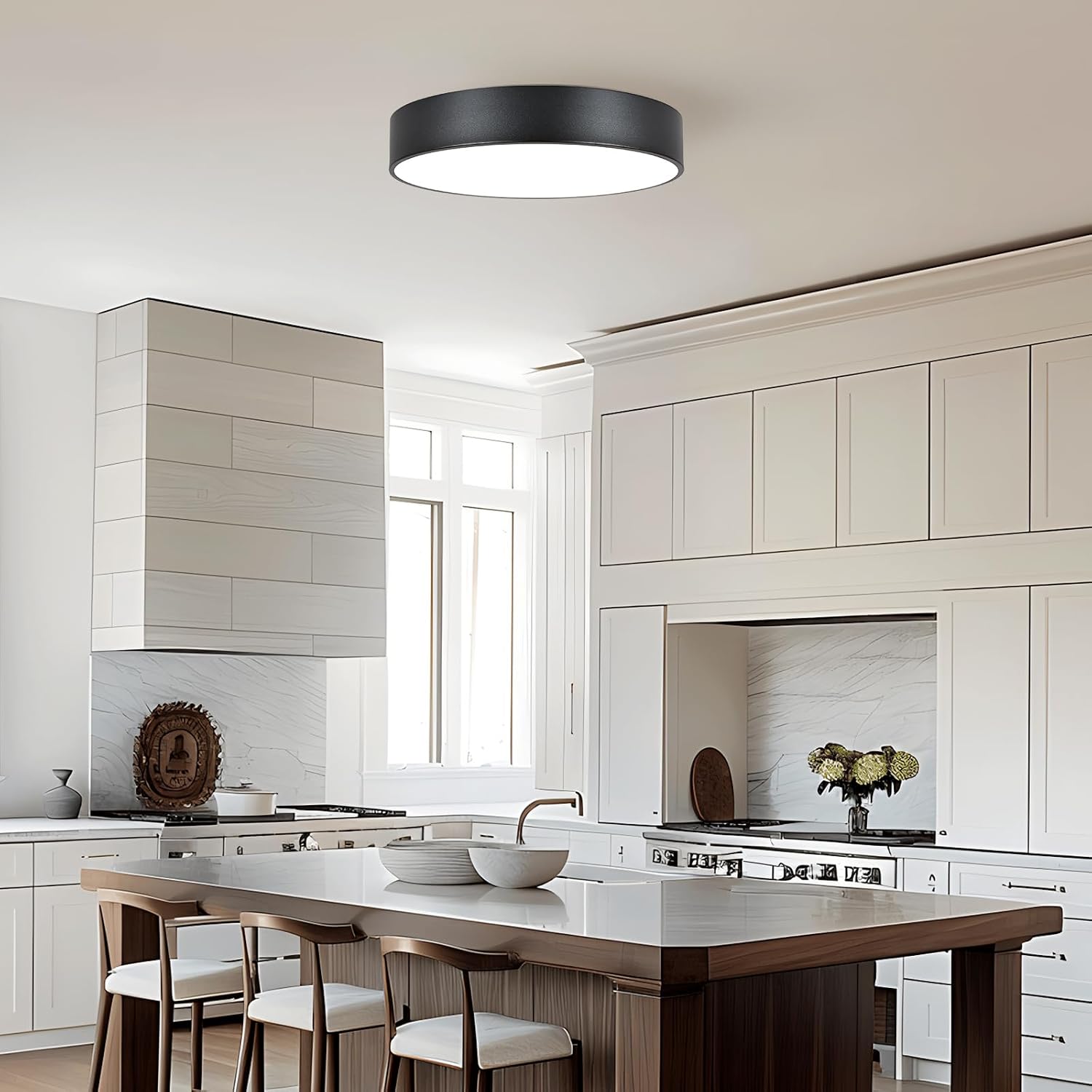 15.8 Inch Black Flush Mount Ceiling Light Fixture, 3-Light Minimalist Close to Ceiling Lights, Industrial Ceiling Lamp for Hallway, Kitchen Island,Balcony, Bathroom,Laundry, Porch, Foyer
