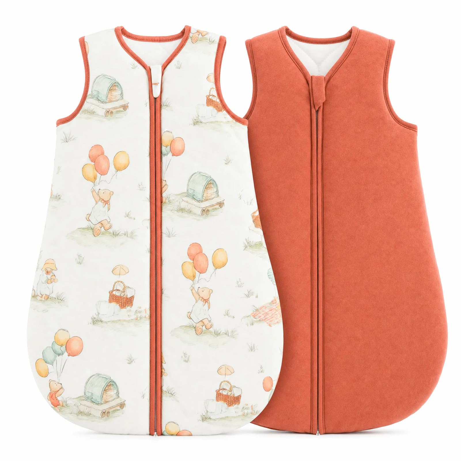 JiAmy 2.5 TOG Baby Sleeping Bag 2 Pack, Winter Cotton Sleep Sack Wearable Blanket for Newborn & Infant Bear Orange 18-24 Months
