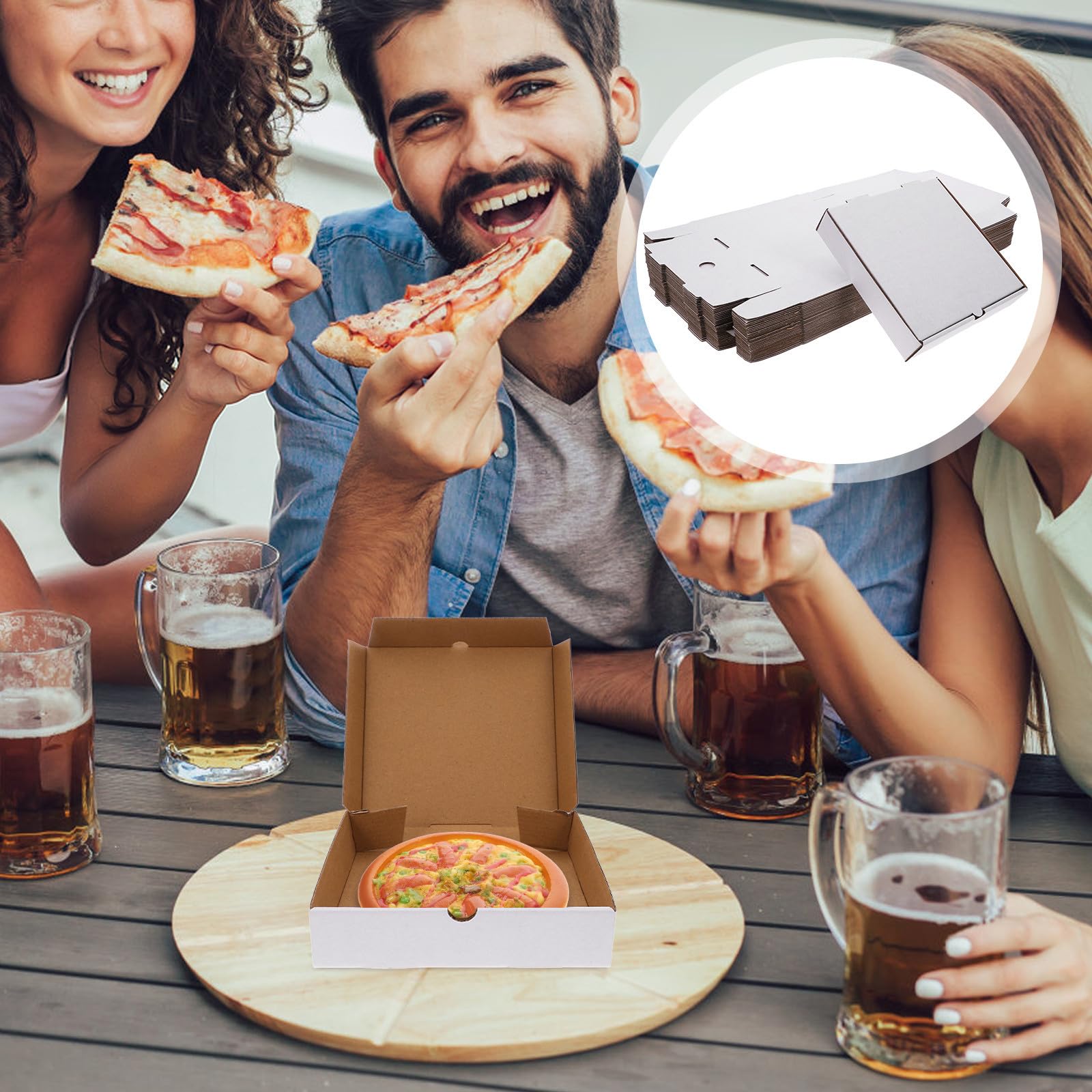 30 Cajas de Pizza de Cartón Kraft de Color Claro Reutilizables, Resistentes la Grasa, para Embalaje y Almacenamiento de Alimentos Frescos