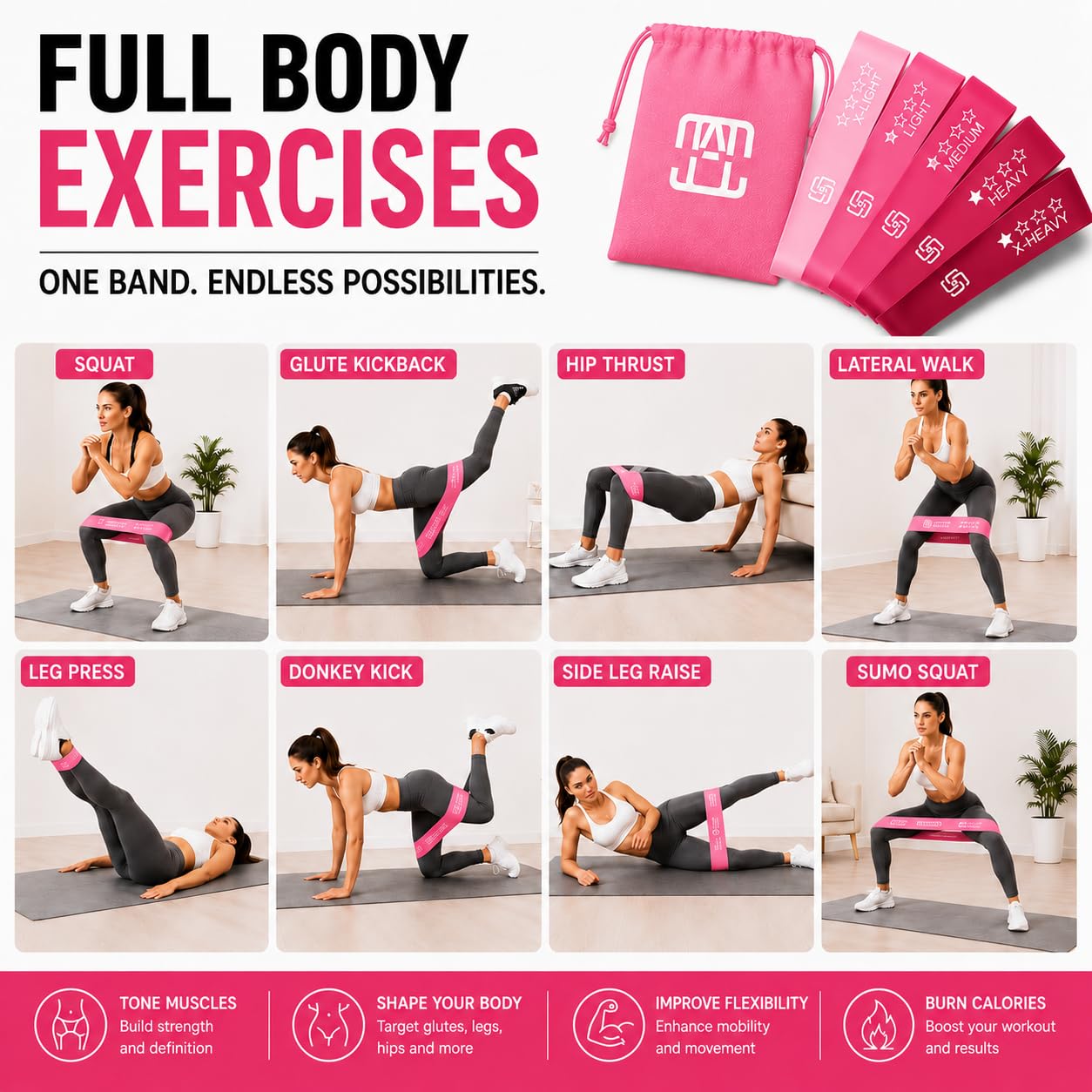 GOCHA Gadgets, Bandas elásticas de resistencia con diferentes niveles de fuerza para entrenamiento, gimnasio, yoga, ejercicio, paquete de 5 unidades