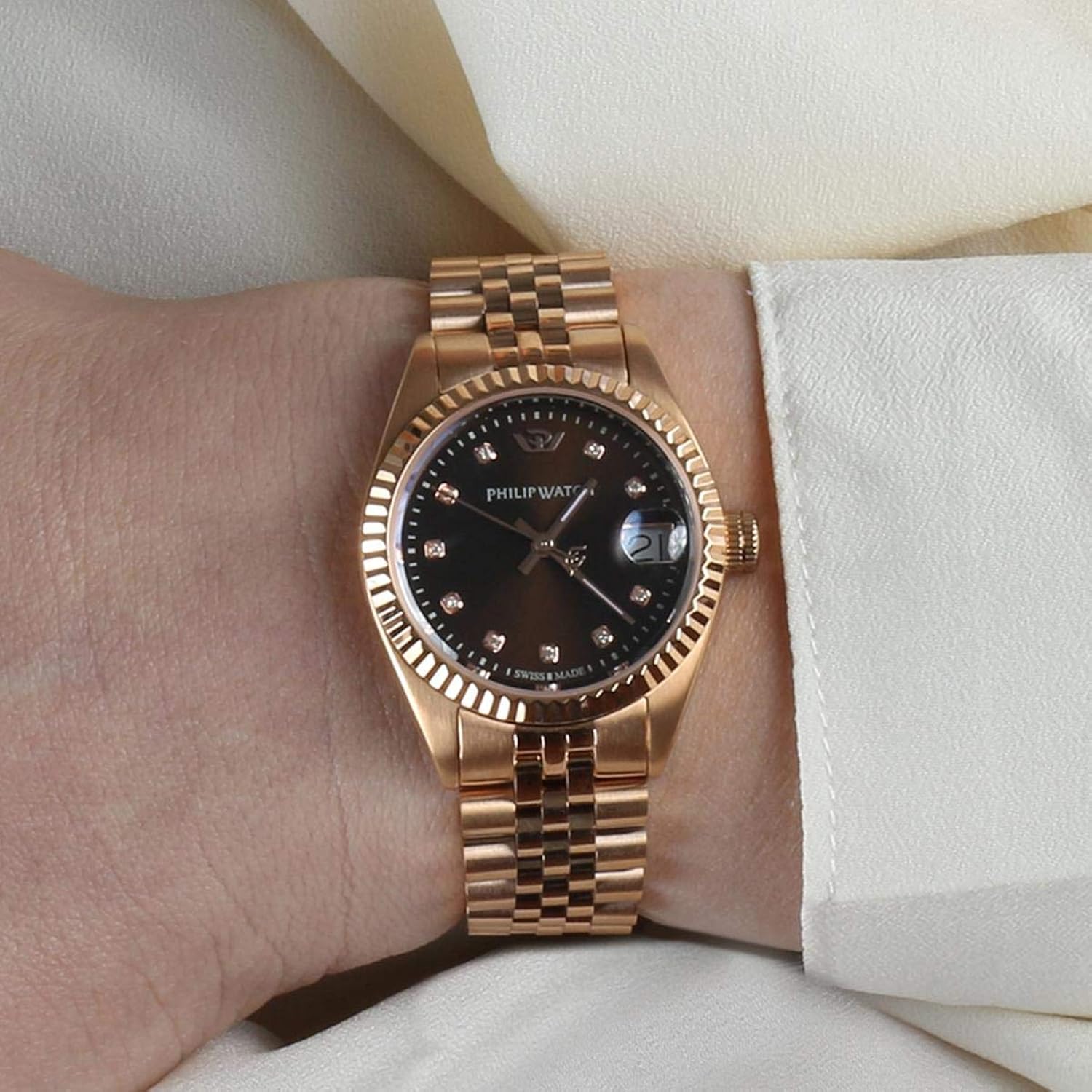 Orologio da polso da donna Caribe analogico al quarzo, in acciaio inox R8253597520, oro rosa, 31 mm, Bracciale Orologio da polso da donna Caribe analogico al quarzo, in acciaio inox R8253597520, oro rosa, 31 mm, Bracciale