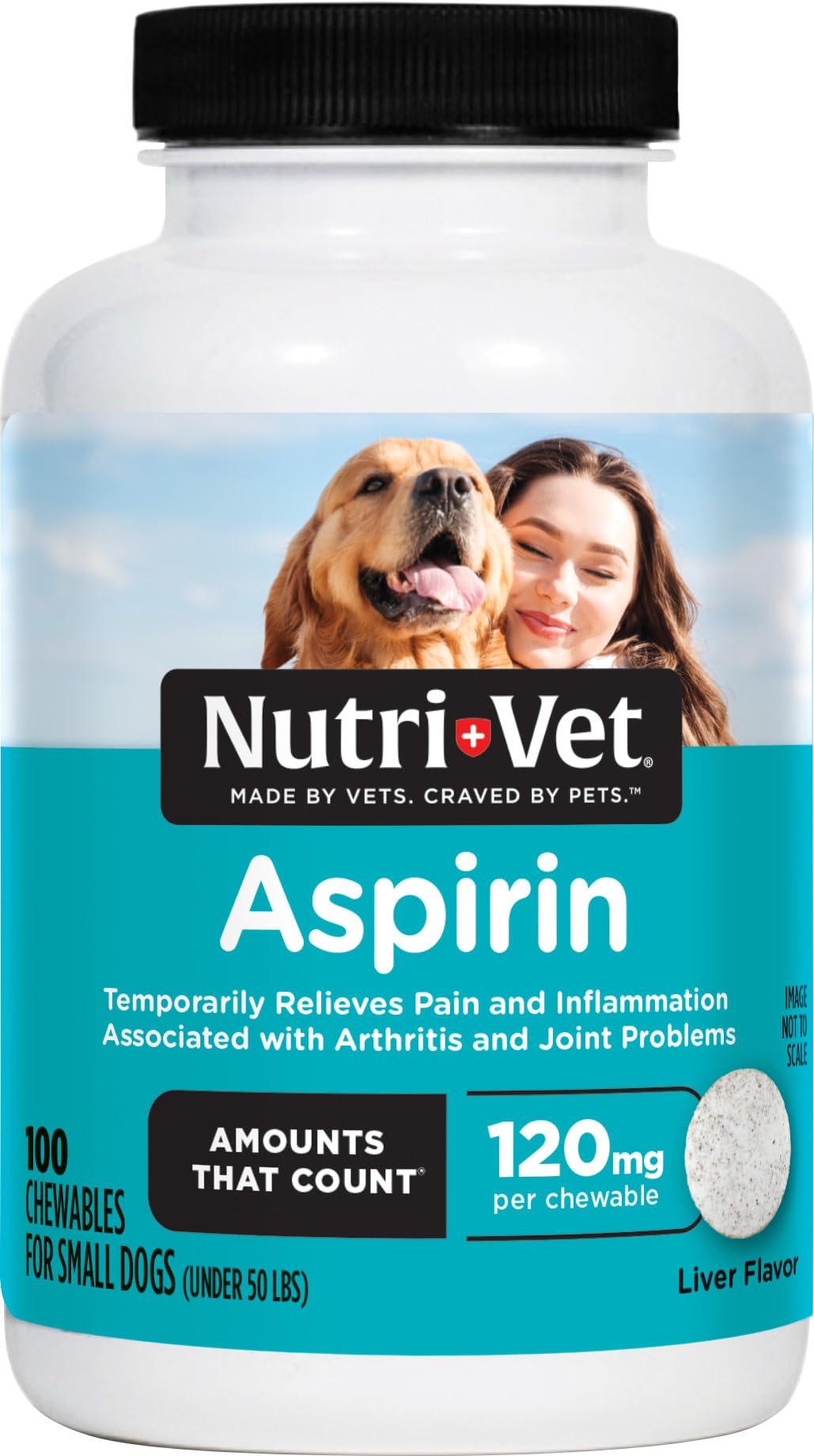 Nutri-Vet Aspirin for Dogs, Arthritis Pain Relief, Small Dog Aspirin, Inflammation Relief, Joint Support for Seniors, 120mg per Tablet, Under 50 lbs, 100 Count