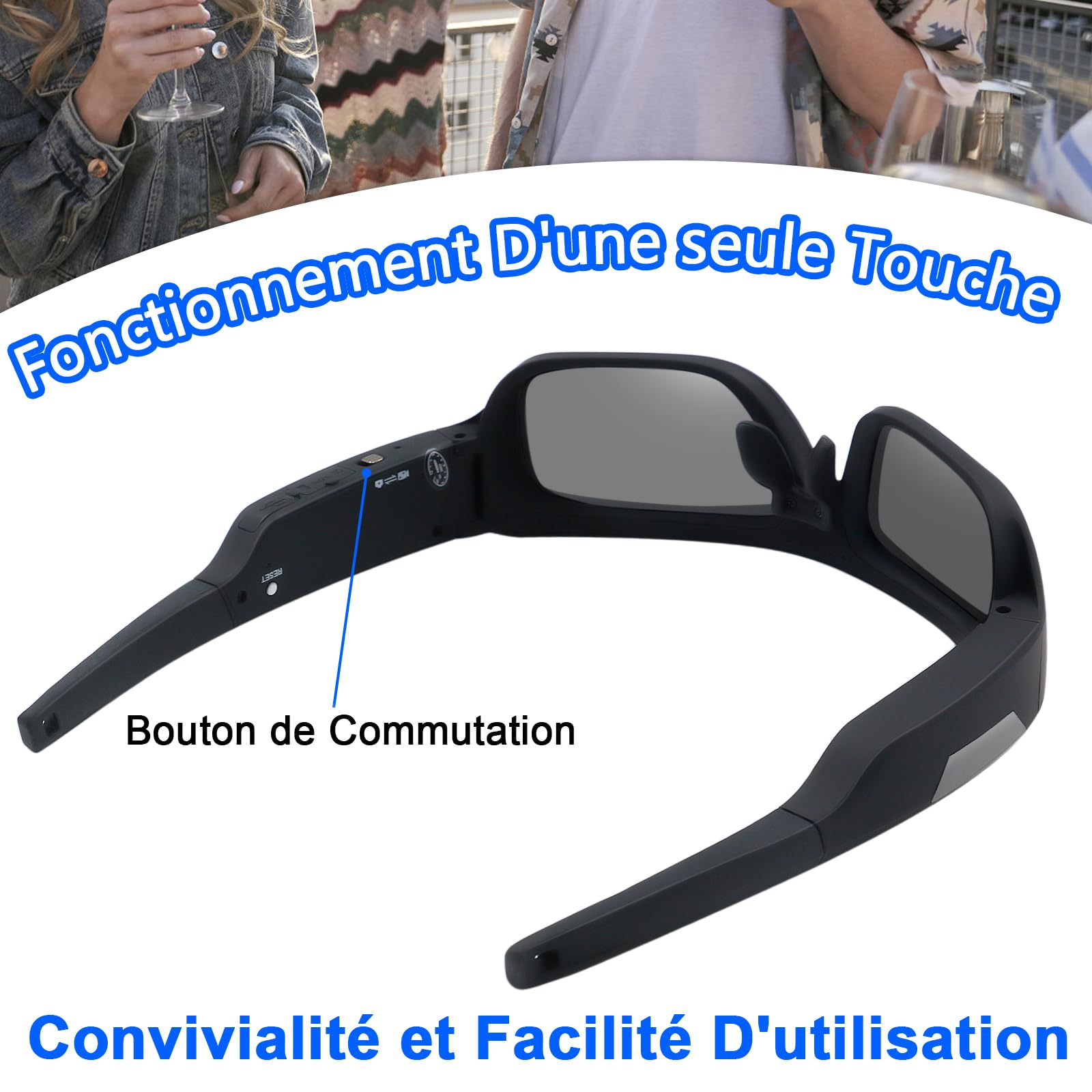 TANGMI Lunette Caméra 4K, Action Cam pour Moto Outdoor, Polarisée 32GB | Enregistrement Vidéo, Caméra Embarquée, Lunettes Vidéo, 85°, Un Seul Bouton, Vélo Pêche Randonnée Ski, Type-C, Étui