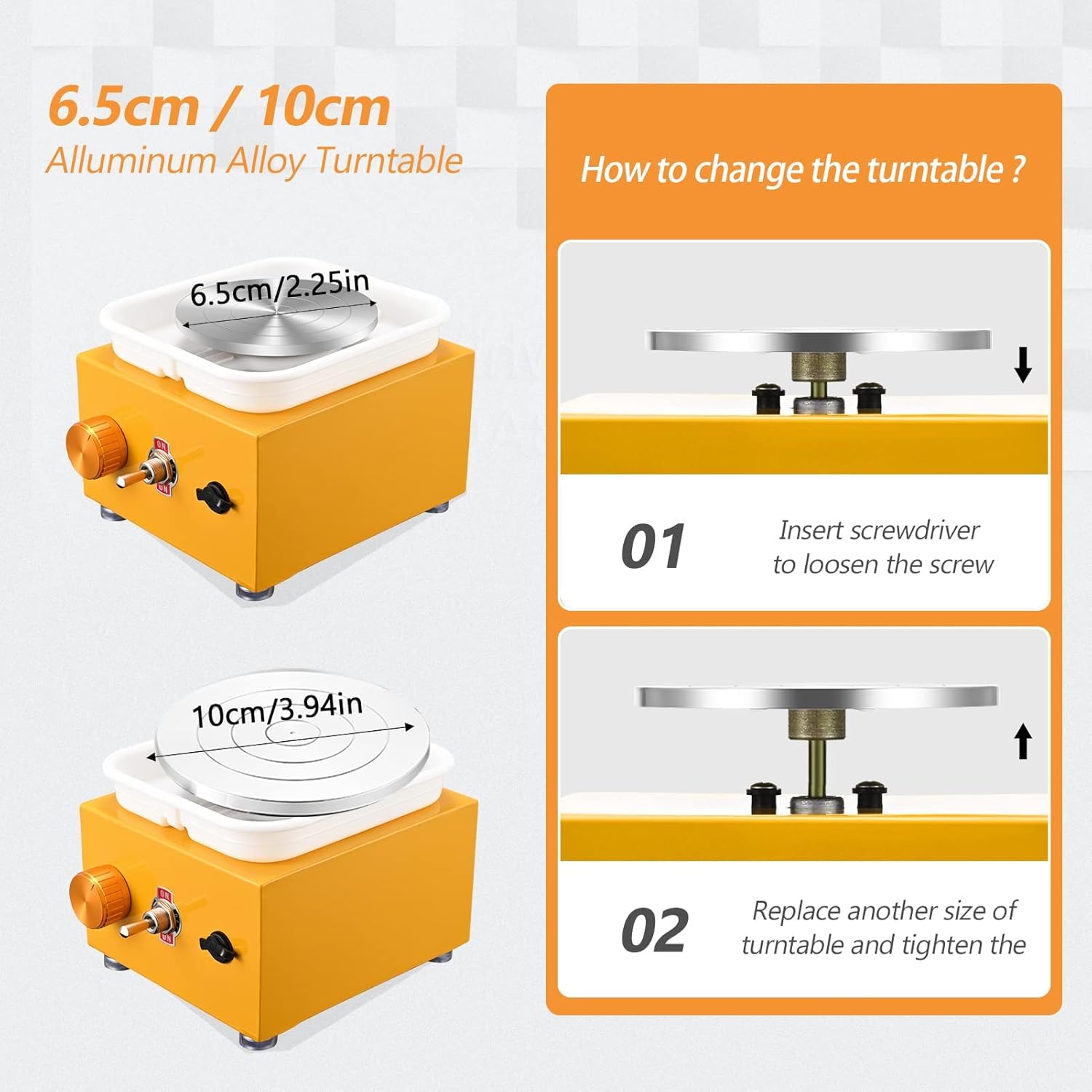 Mini Rueda de Cerámica,Torno Alfarero eléctrico 2000 RPM de Velocidad Ajustable,cerámica con Placas de 10/6,5 cm y para cerámica de Arcilla, Kit Ceramica para Niños y Adultos（Amarillo）