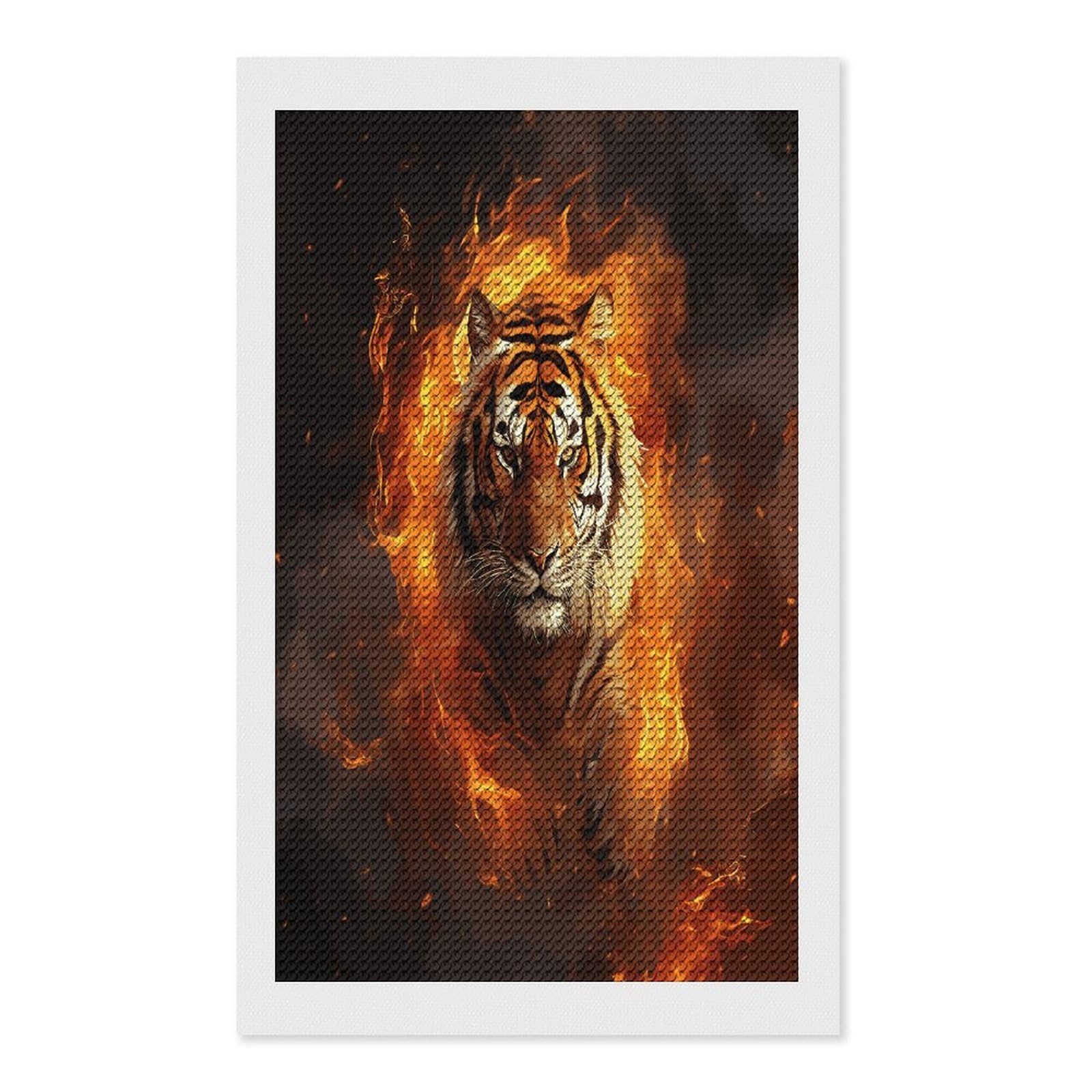 FekiLoot Cool Tiger in Flame Diamond Art Kits for Adults Diamond Painting Kits for Beginners DIY Diamond Art Kits Round Full Drill Diamond Dot Gem Painting for Home Wall Decor Gift 12"x20"