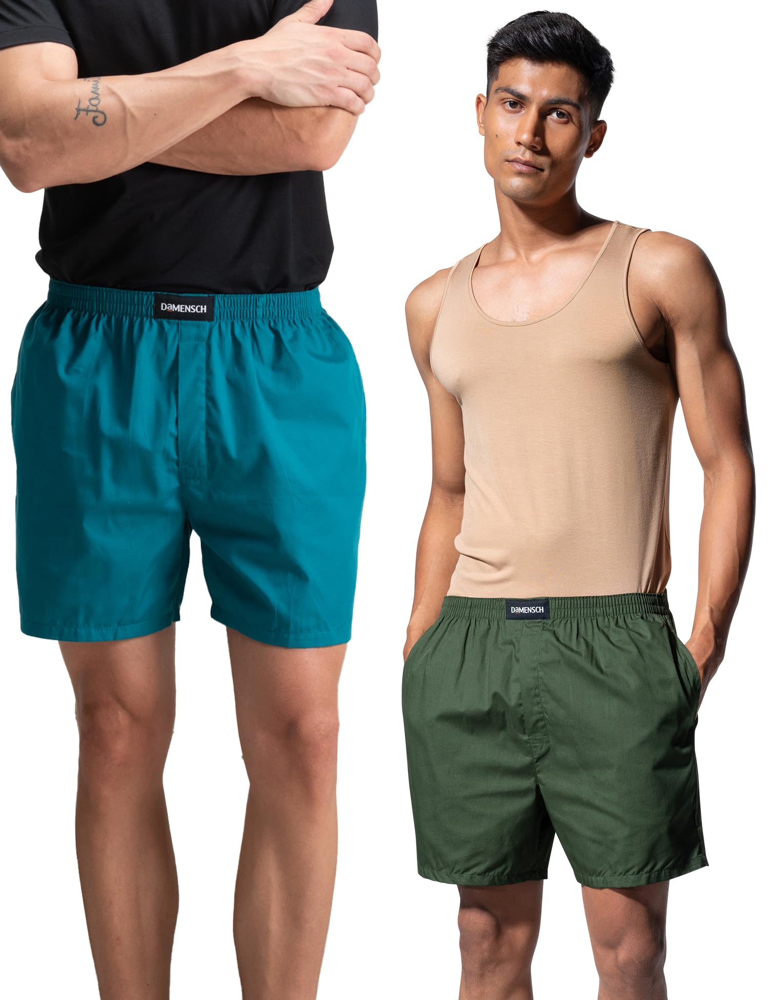damensch Regular Fit Solid 100% Soft & Durable Cotton Boxer Shorts Dual Pockets Anti-Bacterial Moisture Wicking Microfibre Ultra-Light Boxers for Men - Royal Green, Havana Blue - L-picture-42
