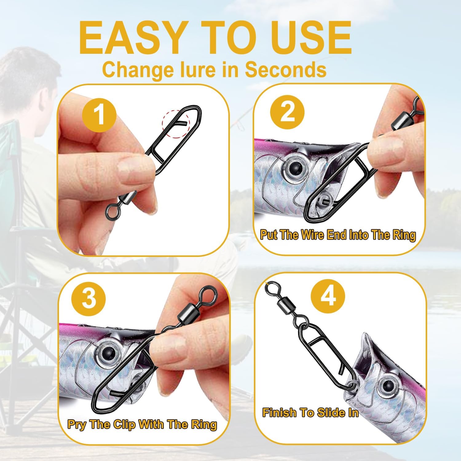 Snap Swivels Fishing Speed Clips for Quick Change, 70pcs Fishing Power Clips Barrel Swivels High Strength Clips Snap Freshwater Saltwater Popper Crankbait Lures Quick Snaps Connectors 6 Sizes - Image 5