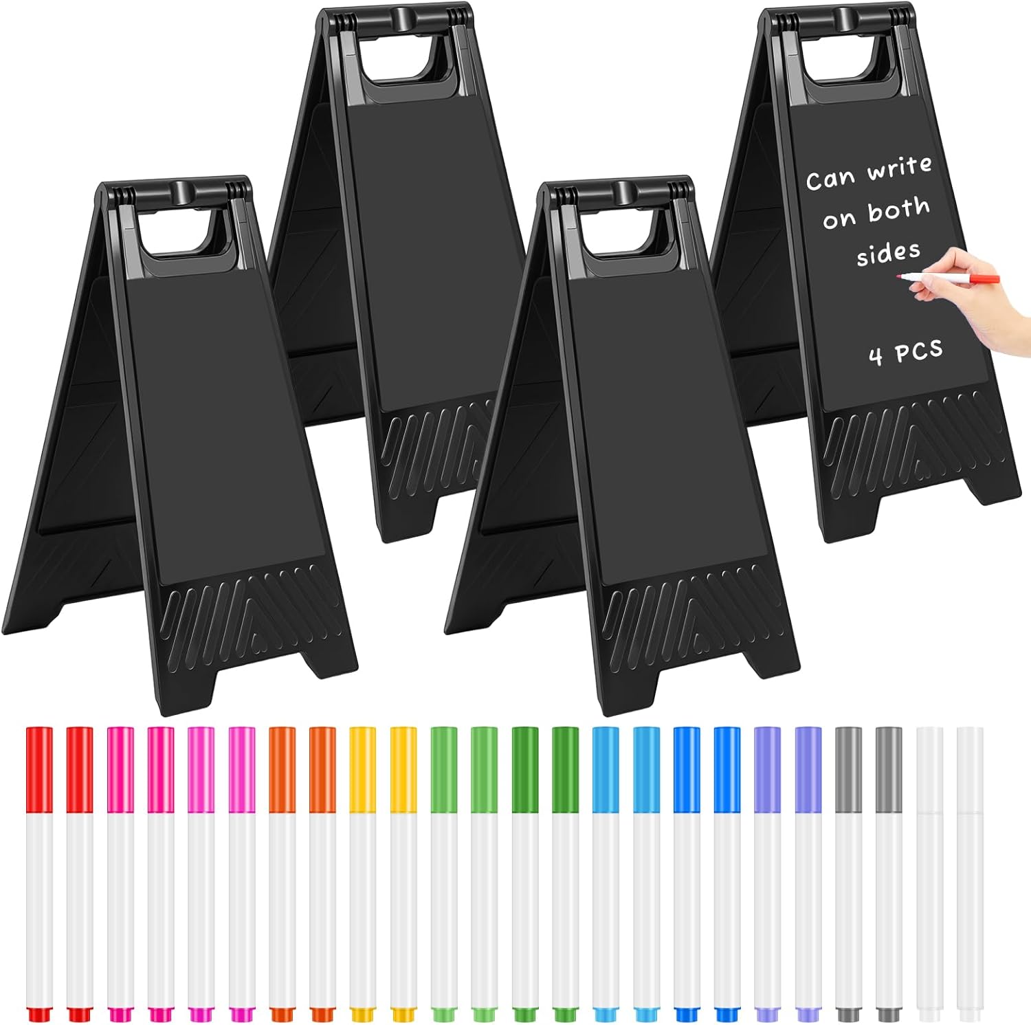 Colingmill 6 Pack a Frame Sandwich Board Sign with Dry Erase Surface Double Sided Sidewalk Sign Chalkboard Easel Heavy Duty Plastic Dry Erase Poster Board for Outdoor Restaurant Cafe Menu (Balck)