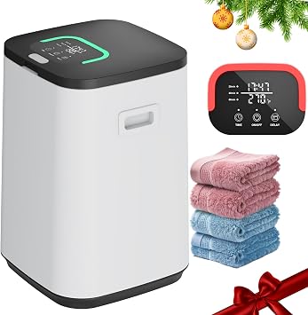 ELECWISH Towel Warmer Bucket, Large Heated Towel Warmers for Bathroom, Heating Time 20/40/60 Mins and Delay Time 0.5-24H Adjustable,Red & Green Temperature Warning, Temperature Display, White