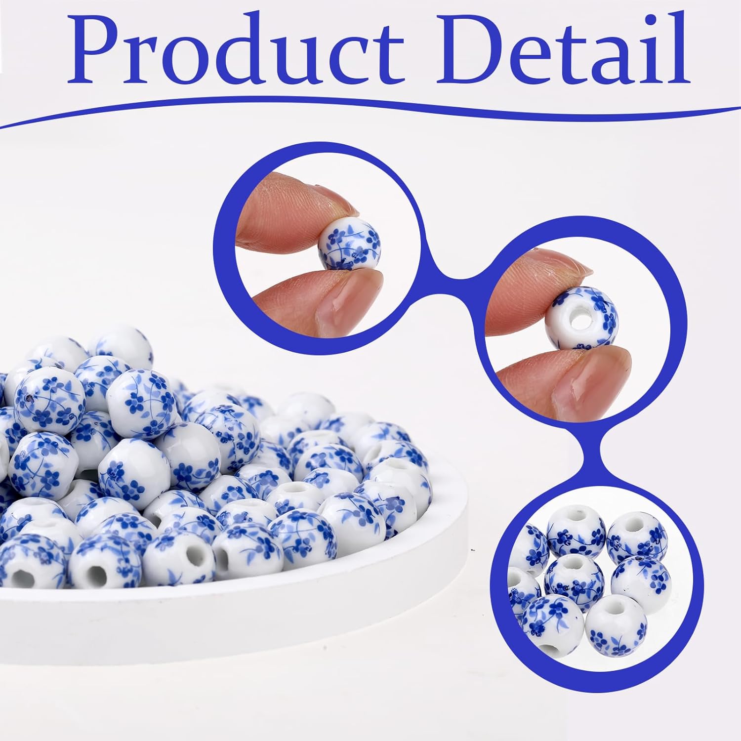 100PCS 10mm Ceramic Beads Handmade Porcelain Blue Flower Round Loose Beads Craft Beading for Jewelry Making DIY Crafts Bracelets Necklace - Image 5