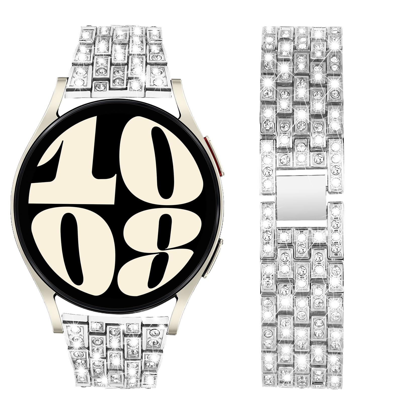 VISOOM 20mm Uhrenarmband kompatibel mit Samsung Galaxy Watch 7/6/5/4/FE Armband 40mm 44mm Damen, Glitzer Strass Bling Diamant Metall Armband für Galaxy Watch 4/6 Classic, Silber