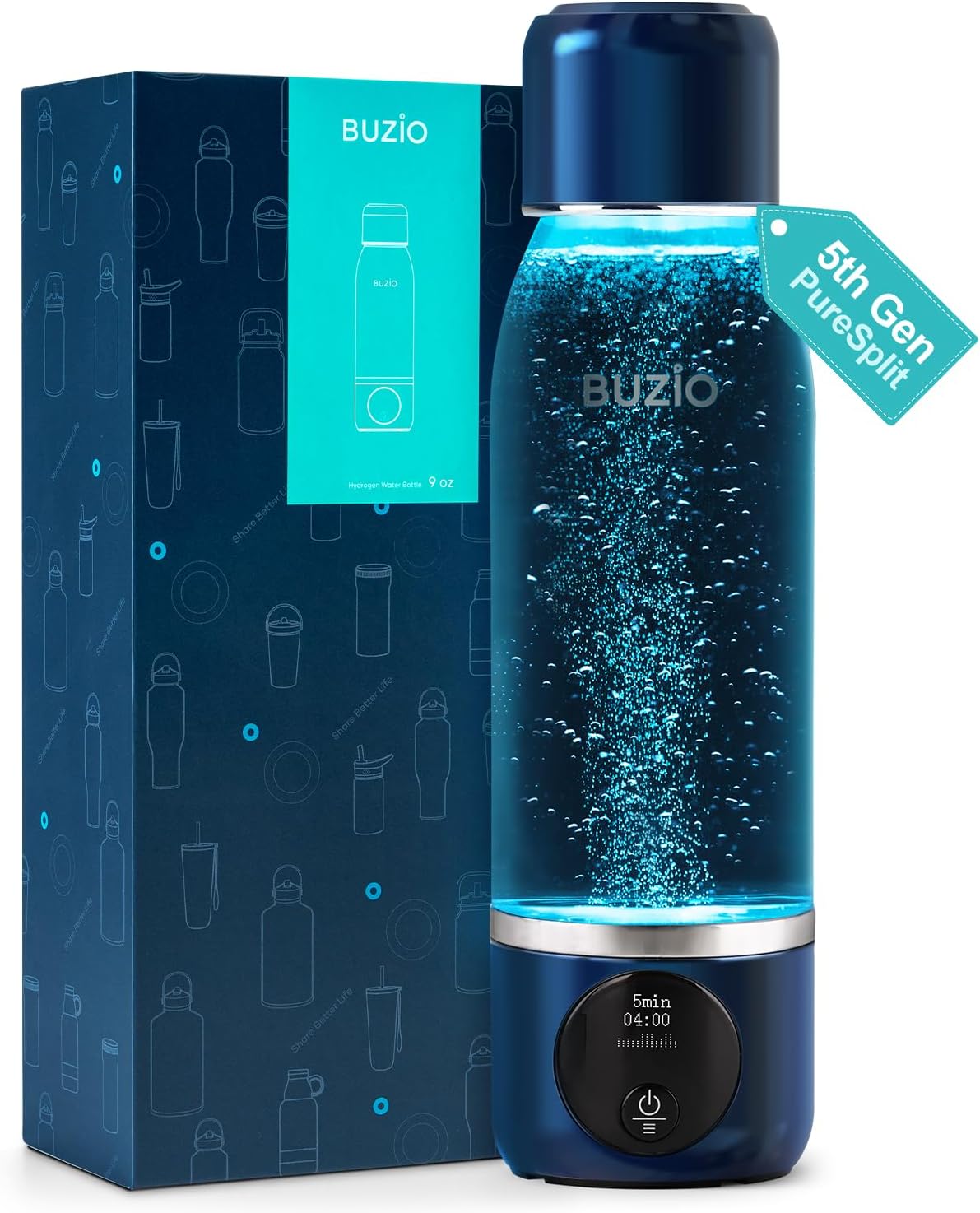 Hydrogen Water Bottle, BUZIO 4000ppb Hydrogen Water Bottles Generator Machine with Gen5 SPE/PEM Technology, Portable Athletic Performance Alkaline Water Bottle, with Dupont Membrane, OLED Display - Image 8