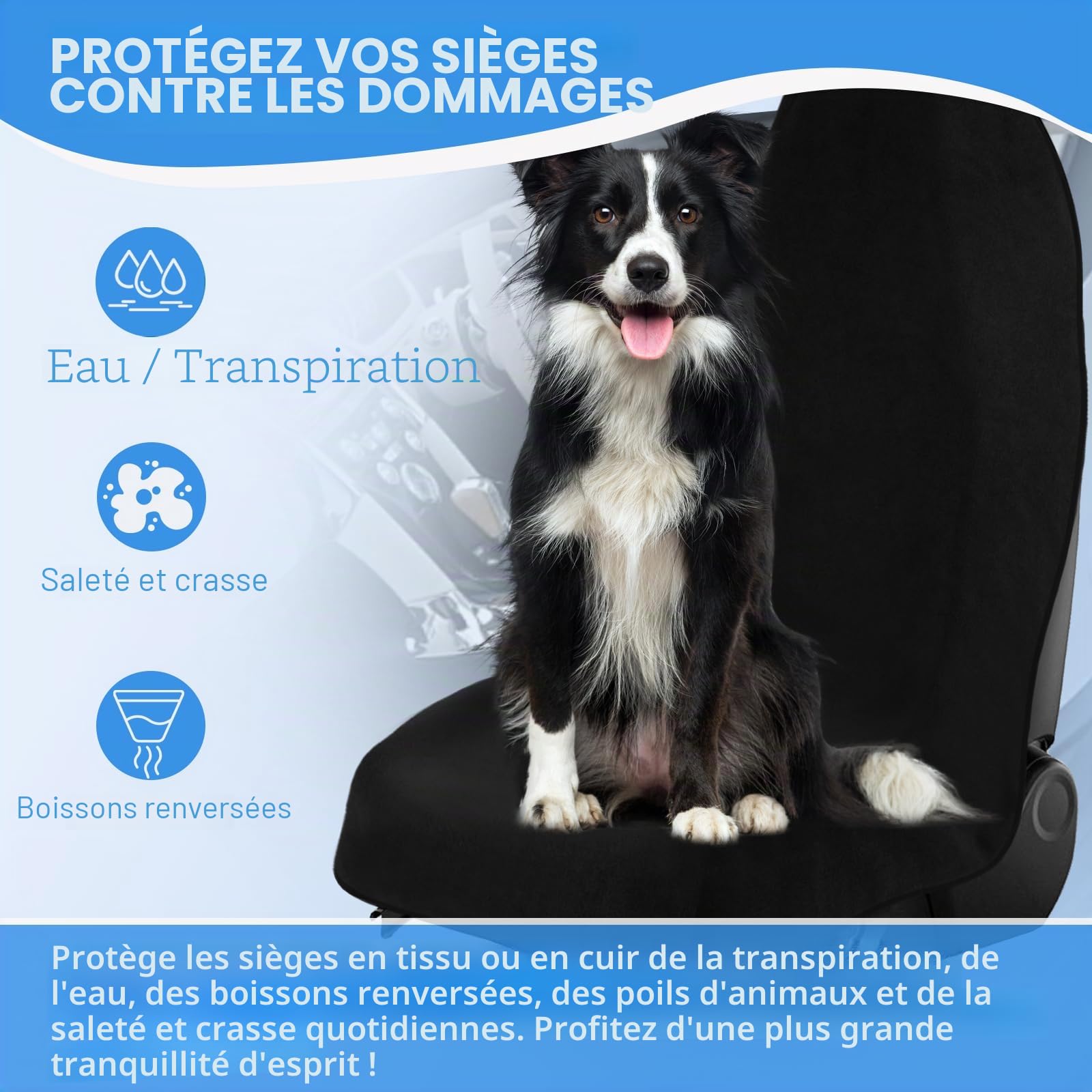 Housse imperméable pour siège de Voiture - Résistante à la Transpiration et Durable - Lavable en Machine - pour Les athlètes - Convient à Divers véhicules (Noir, 1pcs)
