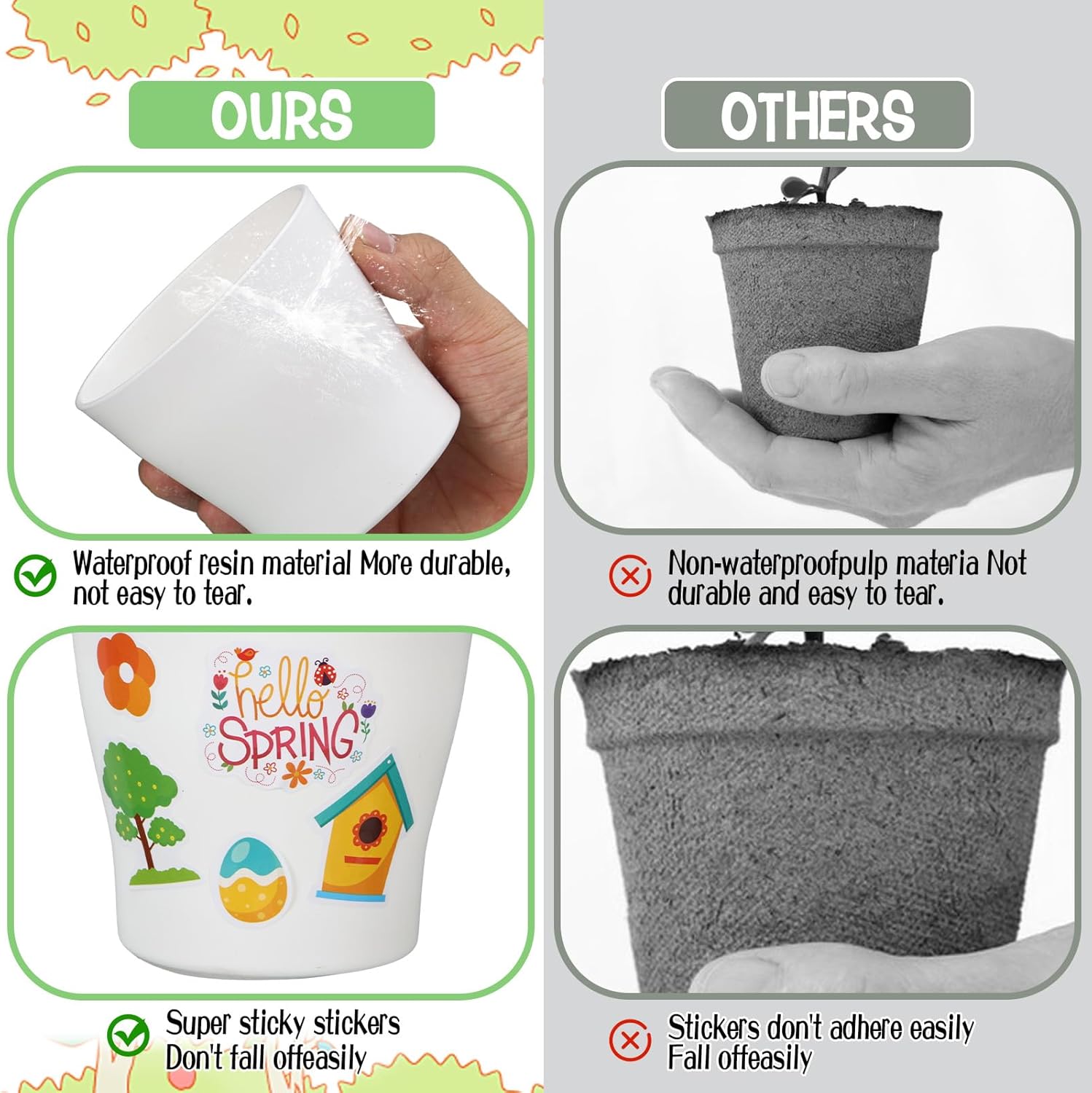 CIEOVO Garden Flower Pot Craft Kit, 24 Paintable Durable Resin Garden Pot with Tray Drainage Holes Adhesive Stickers and Plant Labels, Flower Plant Craft for Classroom Home DIY Flower Planting
