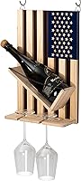 Vista 3 de The Wine Savant Estante para vinos montado en la pared con la bandera estadounidense, hermoso soporte para botellas y vino y 2 vasos patrióticos