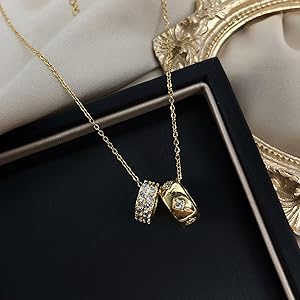 テヨン着用 [ENGBROX] DEUX RING NECKLACE Amazon.com: Tocheerful Double Ring Pendant Necklace 14K Gold