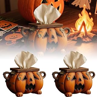 Halloween Pumpkin Tissue Box Holder, Scary Pumpkin Tissue Box Cover, Decoration for Bathroom, Kitchen or Office, Cute Autumn Decoration and Halloween Home Accessories, Scary Style