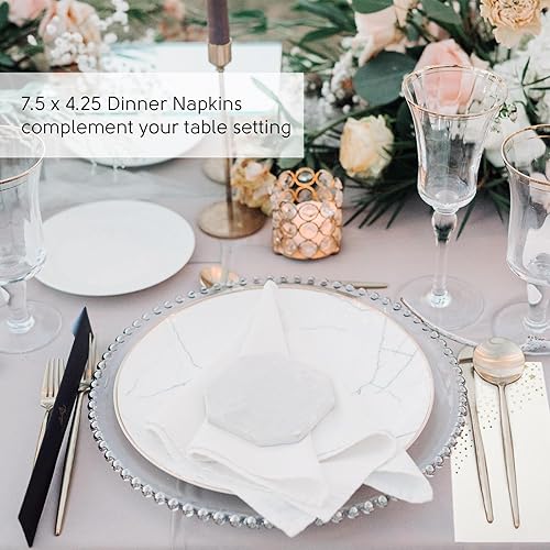 Miniatura 9 de Elegantes servilletas de estrella dorada, 100 servilletas de cena blancas y doradas, servilletas doradas desechables de 7.5 x 4.25 pulgadas,