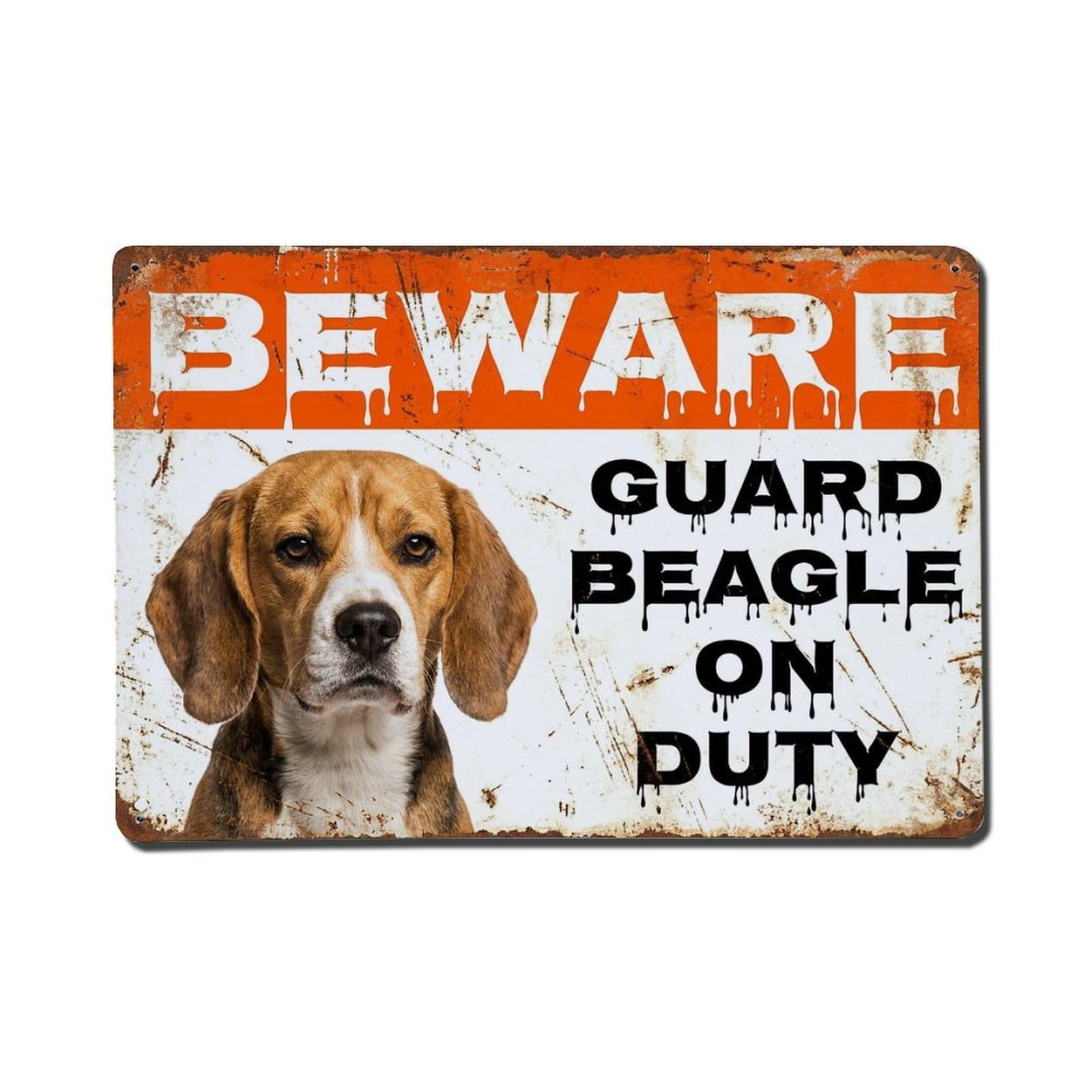 Vintage Funny Beagle Guard Beware of Dog Yard Metal Tin Sign Plaque Wall Decor for Cafe, Club Bar, Office, Garden Metal Poster 8x12Inch