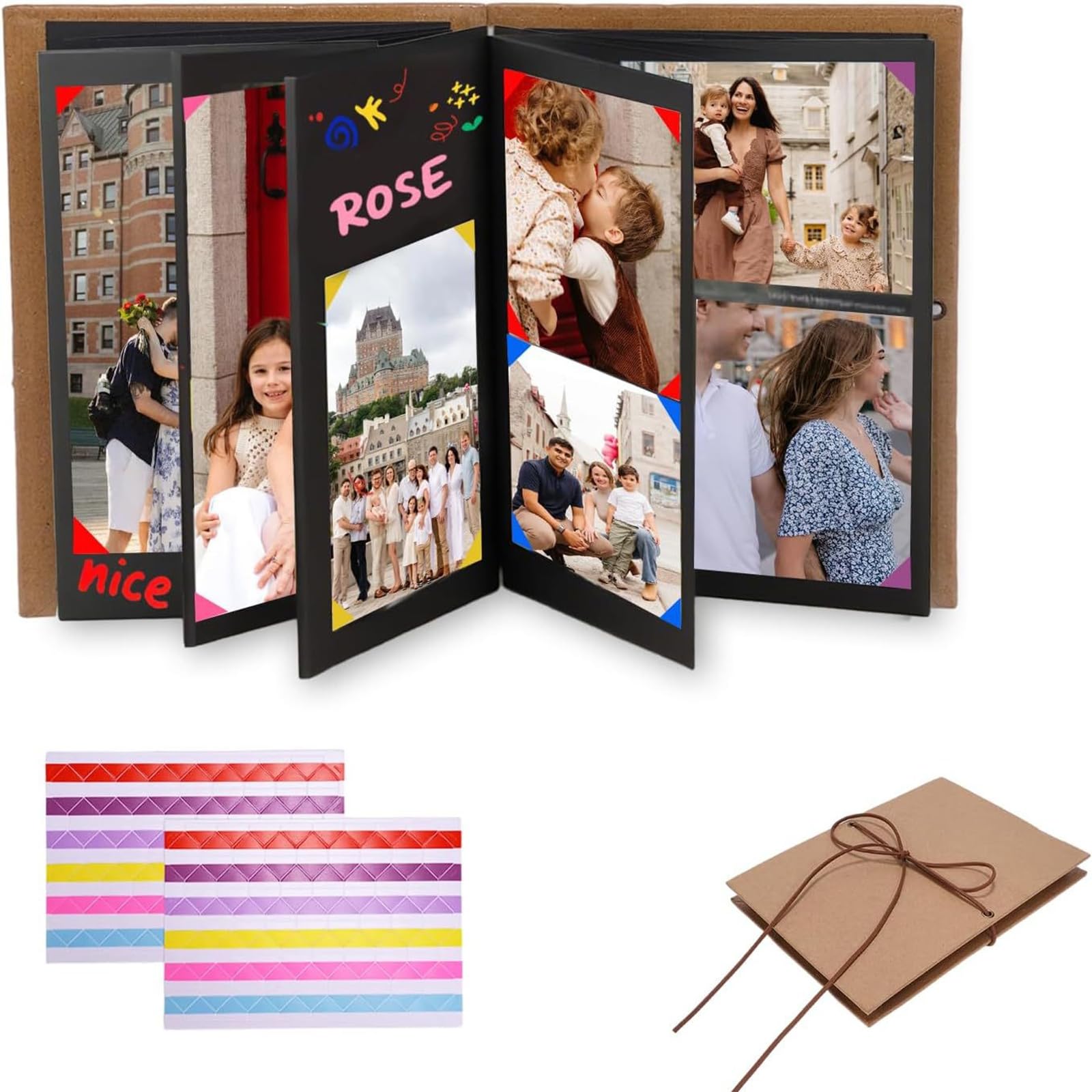 Accordions Scrapbook Black Page Small Photo Album with Sticker Accessories Folding Hardcover Thick Paper Memory Book Thick Paper Photo Album Page