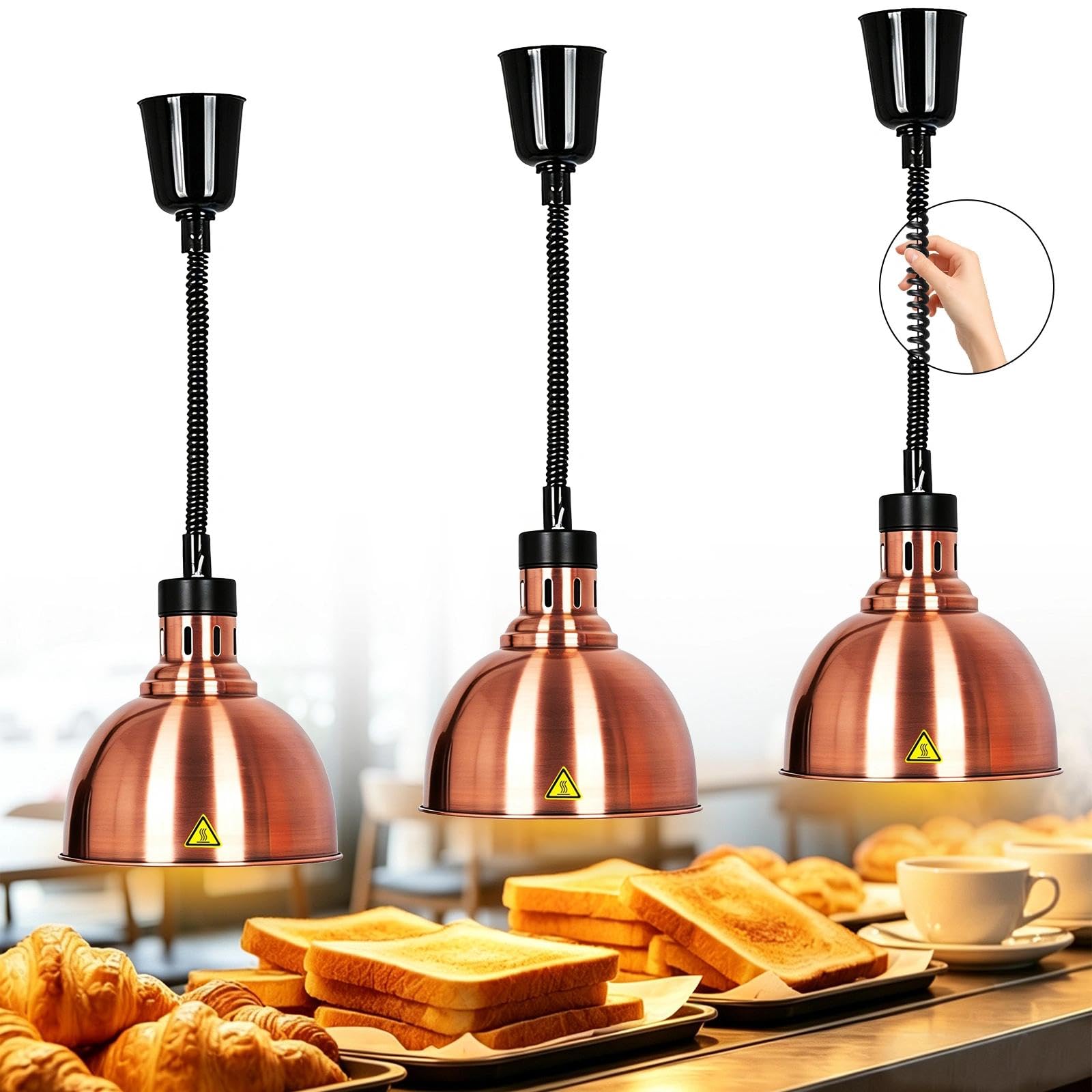Lampara de Calor para Cocina con Bombilla de 250W (A-25cm,3 Piezas) | Profesional Lámpara Calentadora de Alimentos, Lampara de Calentamiento de Comida para Buffet, Cocina, Hosteleria