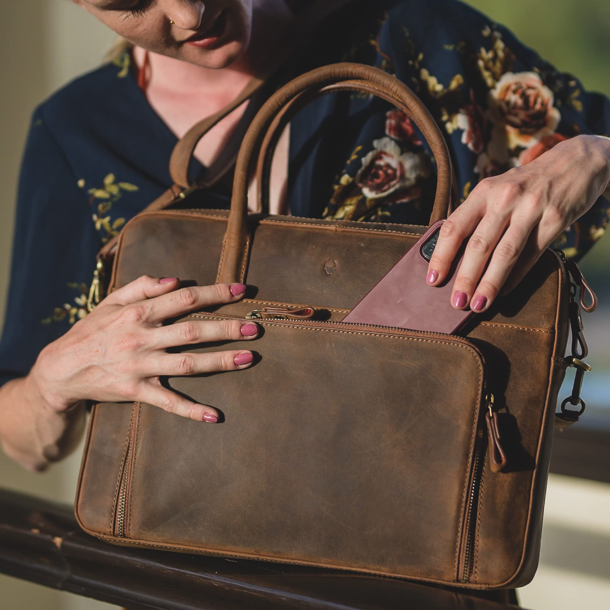 DONBOLSO Laptoptasche Nizza I Leder Umhängetasche mit Notebookfach I Aktentasche für Laptop I Schultertasche für Damen und Herren I Businesstasche I Vintage Braun