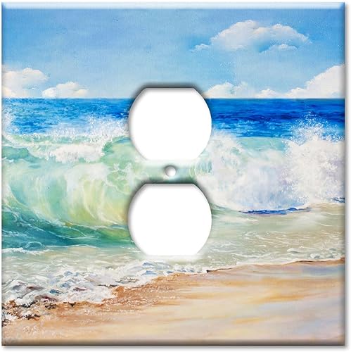 Miniatura 25 de Art Plates - Placa decorativa de pared metálica dúplex eléctrica - Cubierta de salida de 1 banda - Pintura de playa (fabricada en EE. UU.)