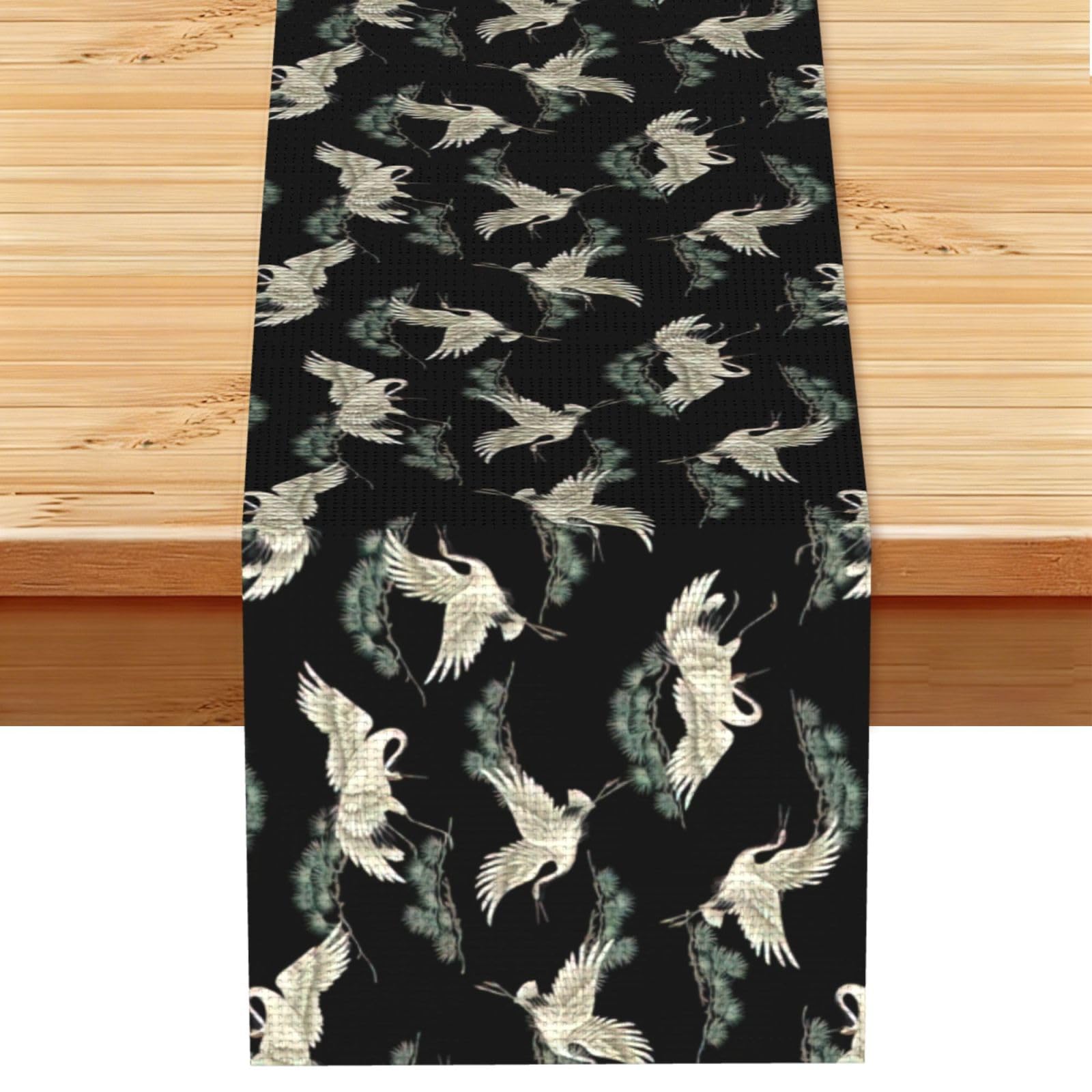 Yyoretp Black Japanese Crane & Pine Print Table Runner For Home Hotel Dining Kitchen Party Indoor Outdoor Decor,13X72 Inch