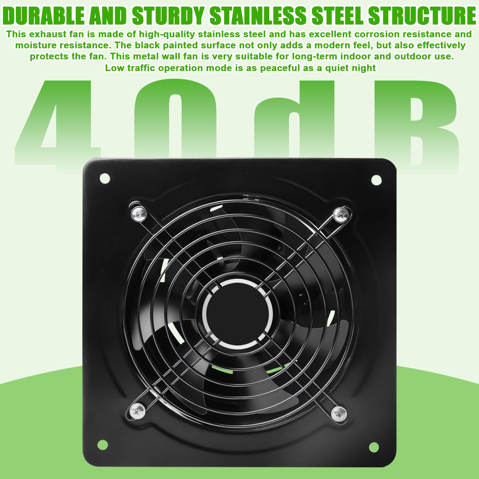 Ventilatore di scarico da 150 mm con valvola di ritorno - Potente ventilatore da bagno in acciaio inossidabile, ventilatore a parete 600 m³/h per cucina, bagno, garage, officina - Nero