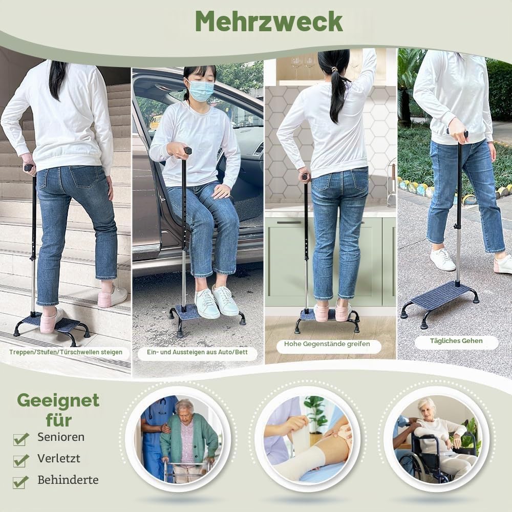 Kletterstock für ältere Menschen – halbe Stufe, Treppenaufzugshilfe, 4-polig, große Quad, verstellbare Gehstöcke