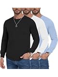 3 Pack Men's Long Sleeve Pure Cotton T-Shirt Crewneck Pocket Tee Longline Casual Lightweight Fall Basic Shirts