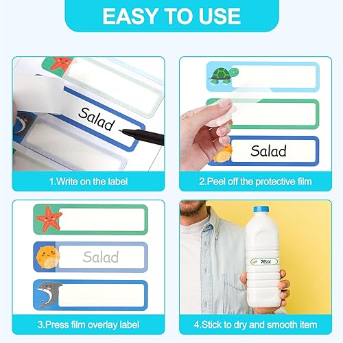 Miniatura 10 de Etiquetas de nombre impermeables para guarderías, calcomanías de nombre para cosas de niños y suministros escolares, etiquetas para tazas de