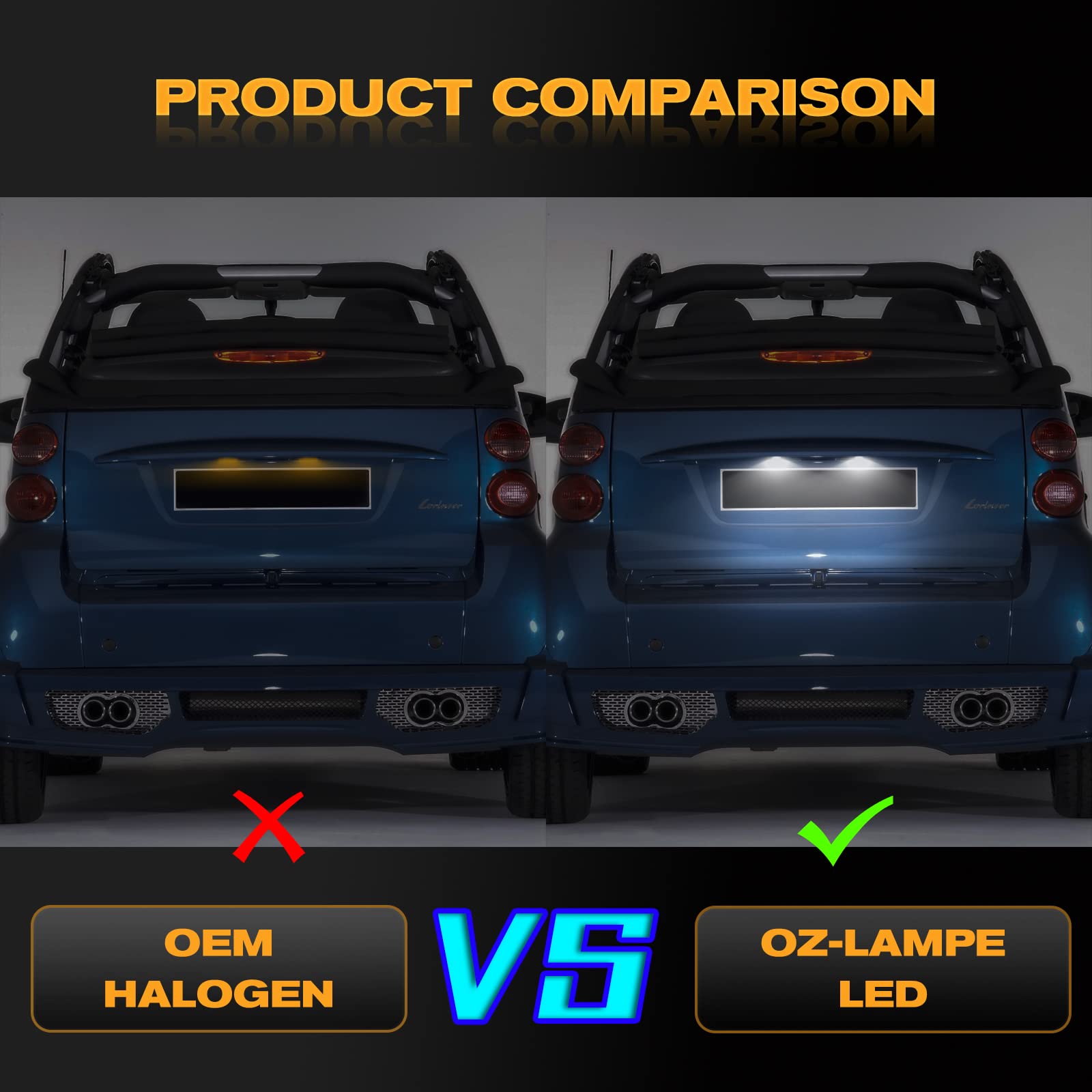 Luce Targa a LED per Merce-ds Benz Smart fortwo Cabriolet W450 W451 W453, Lampada Targa a LED, 2 Pezzi 18 * 2835 SMD Canbus