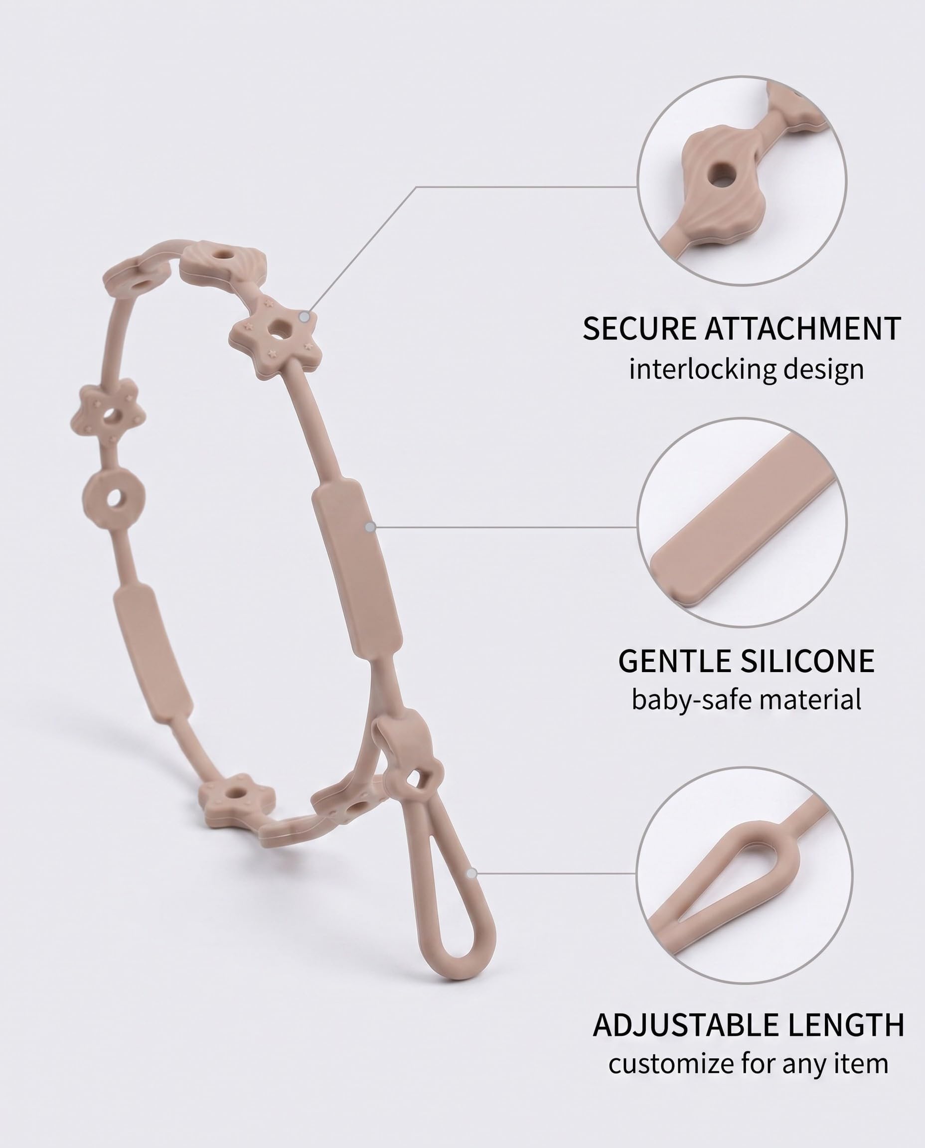 Cinghie Anti-Caduta Giocattoli e Ciucci, Confezione da 2 in Silicone Alimentare Per Passeggino, Seggiolone, Auto: mantiene tutto pulito e sicuro.