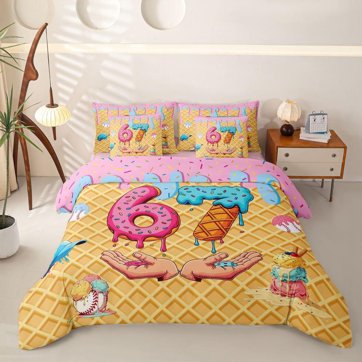 Loussiesd SIX SEVEN 6 7 copripiumino singolo 7 pezzi Baseball set di biancheria da letto per bambini ragazzi ragazze gioco sport letto in una borsa con copripiumino, lenzuola, federe, federe