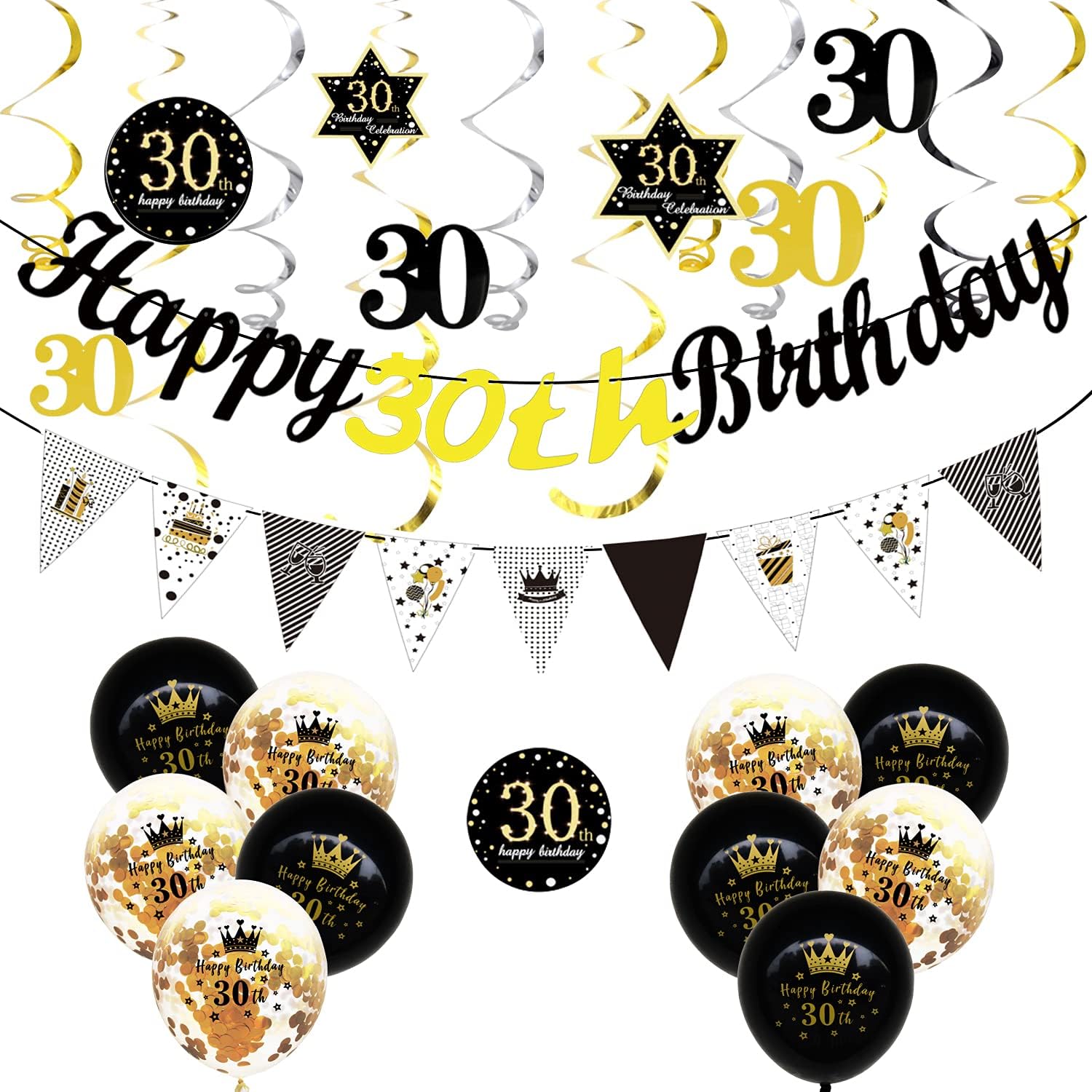 30th Birthday Party Decorations Gold Kit, 30th Birthday Decorations