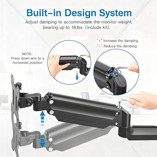 Miniatura 3 de HUANUO Soporte de pared para monitor individual para pantalla de computadora de 13 a 32 pulgadas, brazo de montaje en pared para monitor con