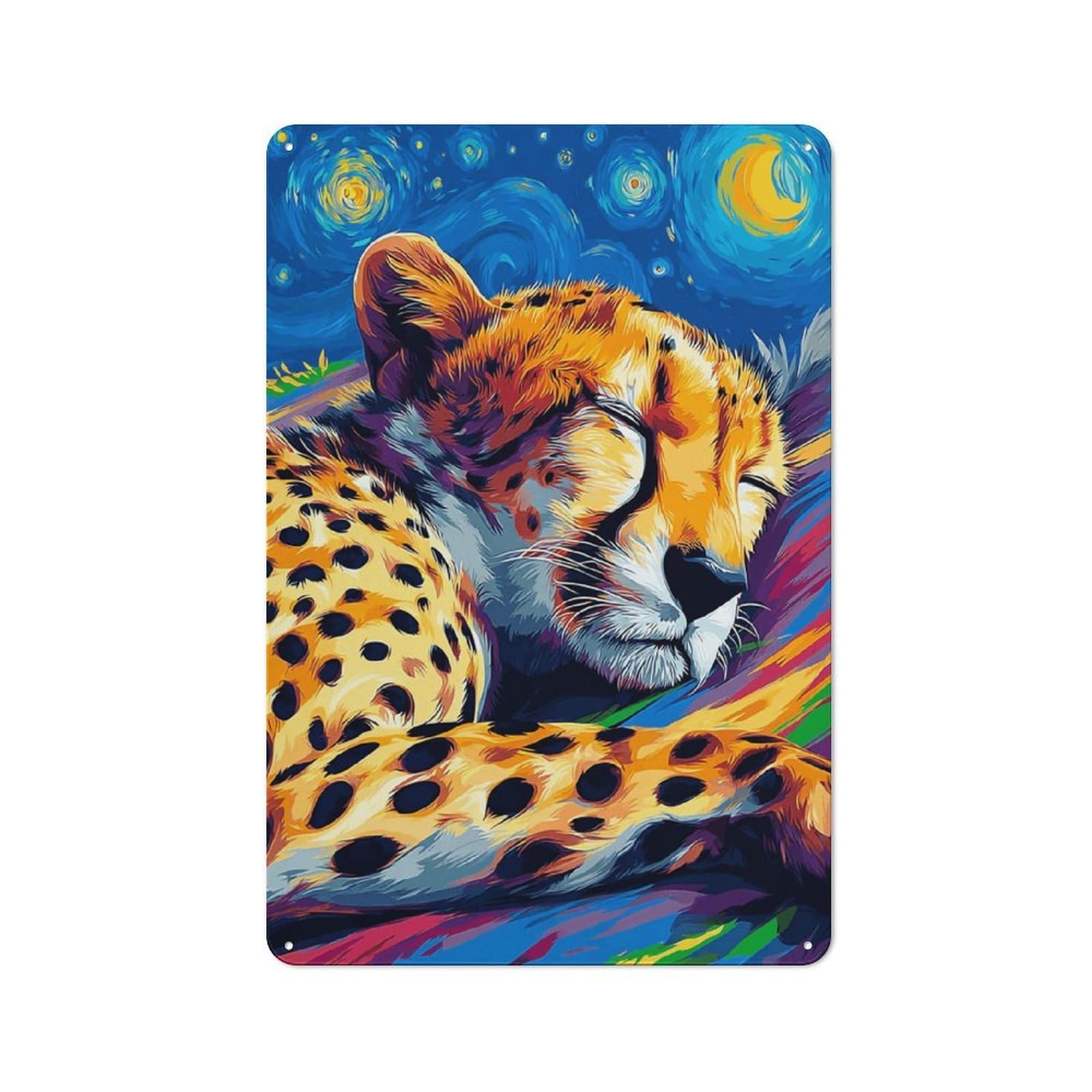 Junmoney Starry Night Cheetah Dreamscape Modern Vintage Metal Desk Wall Sign 30X20cm, Office Wall Decor For Office, Study, Studio Or Hallway