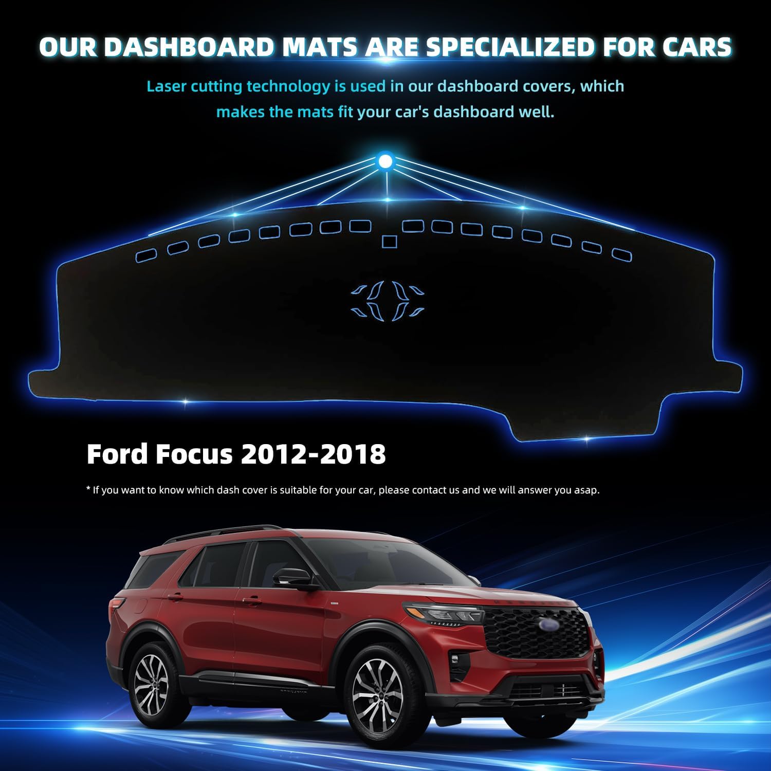 Dashboard Dash Cover Mat for Ford Explorer 2020 2021 2022 2023 2024 Polyester Custom Fit Fo-rd Explorer Dash Cover (Focus Explorer 2020-2024, Black)