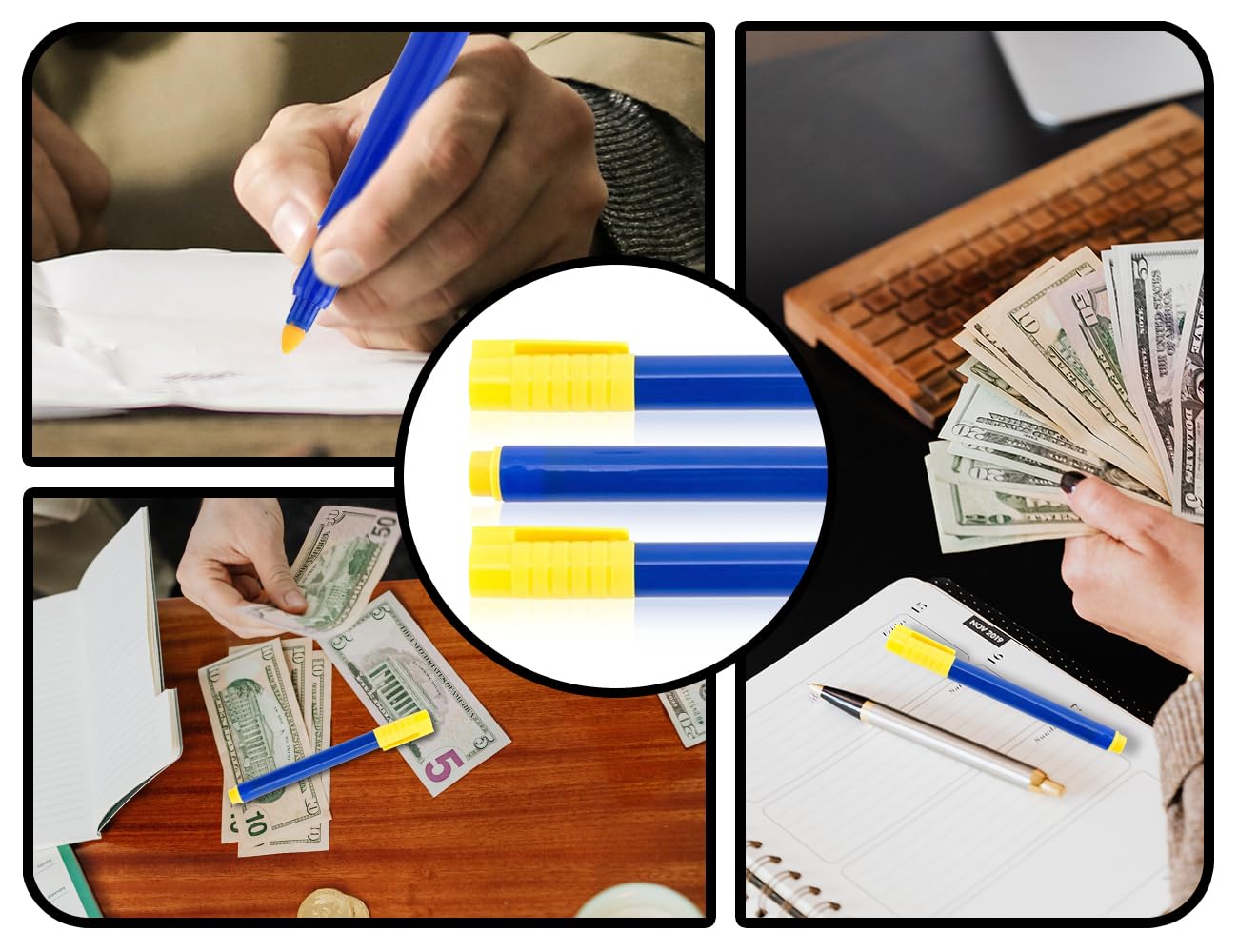 ZoeTekway 10 sztuk tester banknotów, tester banknotów, fałszywych banknotów, długopisu do wykrywania banknotów, długopisu testowego, pióra do fałszywych pieniędzy, tester banknotów (niebieski, 132 x