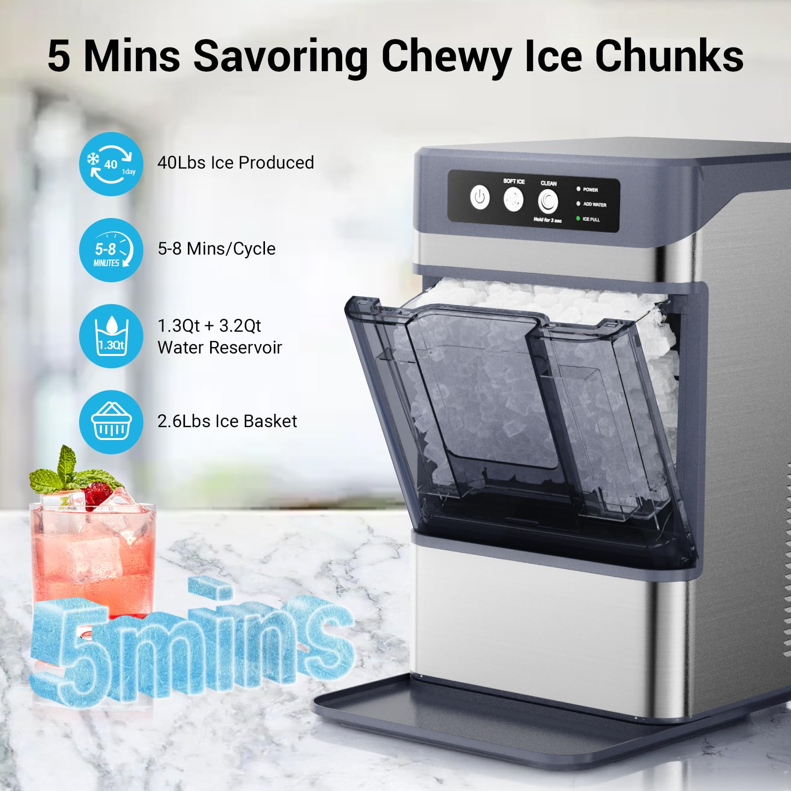 Nugget Ice Machine Countertop Stainless Steeel With Scoop on Fridge.com - View 2