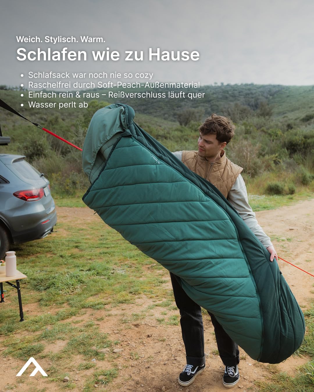 qeedo Buddy 8 Schlafsack Outdoor Sommer (8-25°C) 3 Jahreszeiten - Mumienschlafsack Erwachsene & Jugendliche (bis 200cm), kompakt & leicht, Peach-Skin-Oberfläche