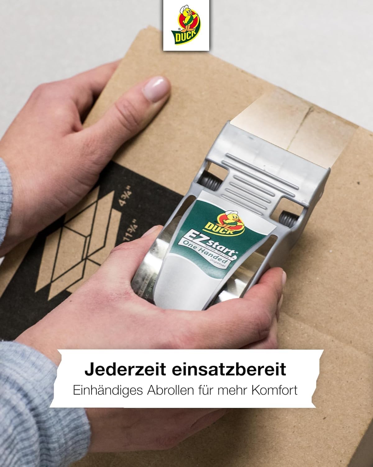 DUCK Easy Start taśma do pakowania – przezroczysta taśma klejąca do starannego, szybkiego pakowania jedną ręką – również do ciężkich kartonów – 48 mm x 45 m