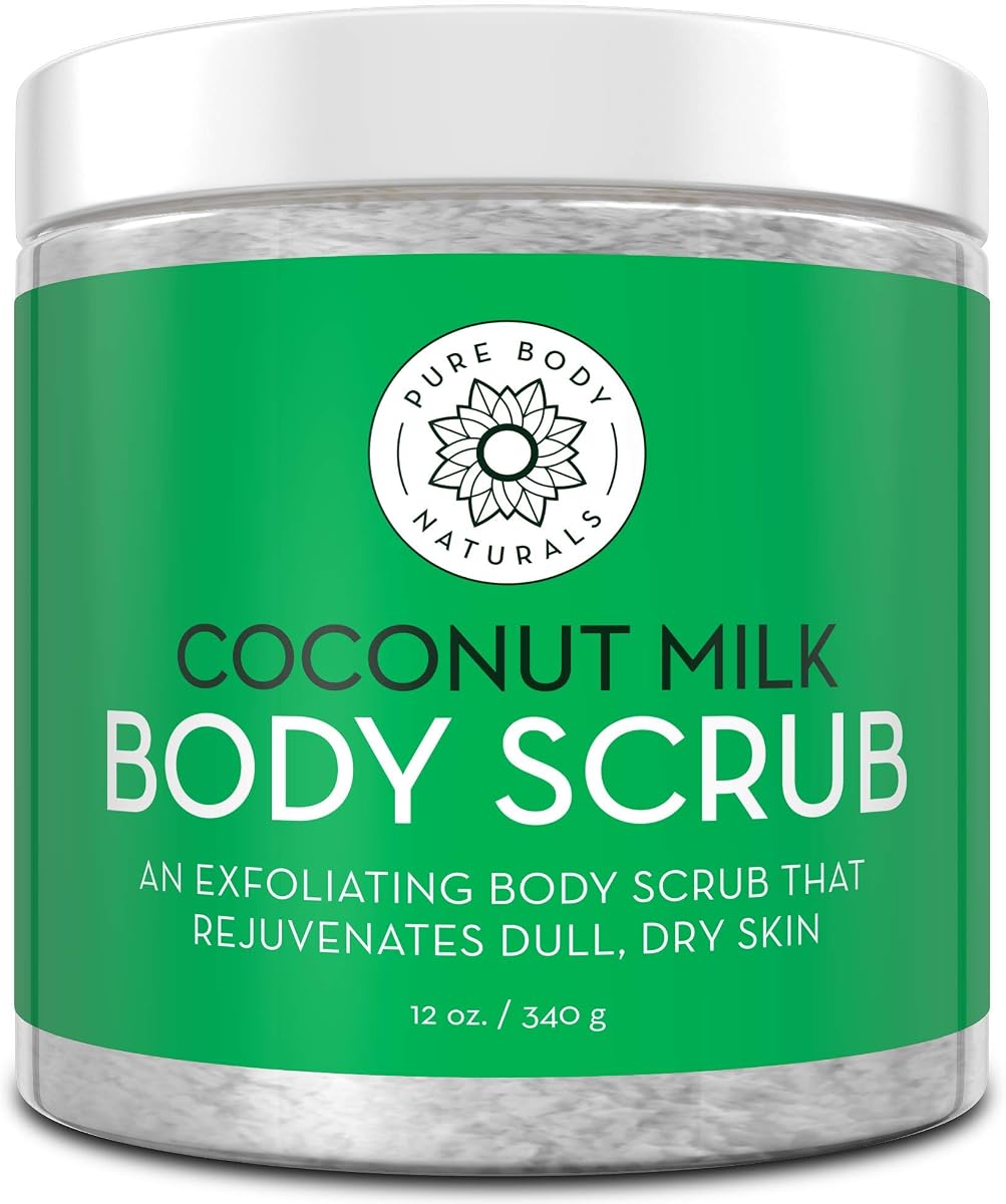 Coconut Milk Body Scrub, Dead Sea Salt - Exfoliating & Moisturizing, 12oz | Buffs away dead, flaky skin for a soft, smooth, radiant glow, hydrates while it polishes, gentle enough for all skin types