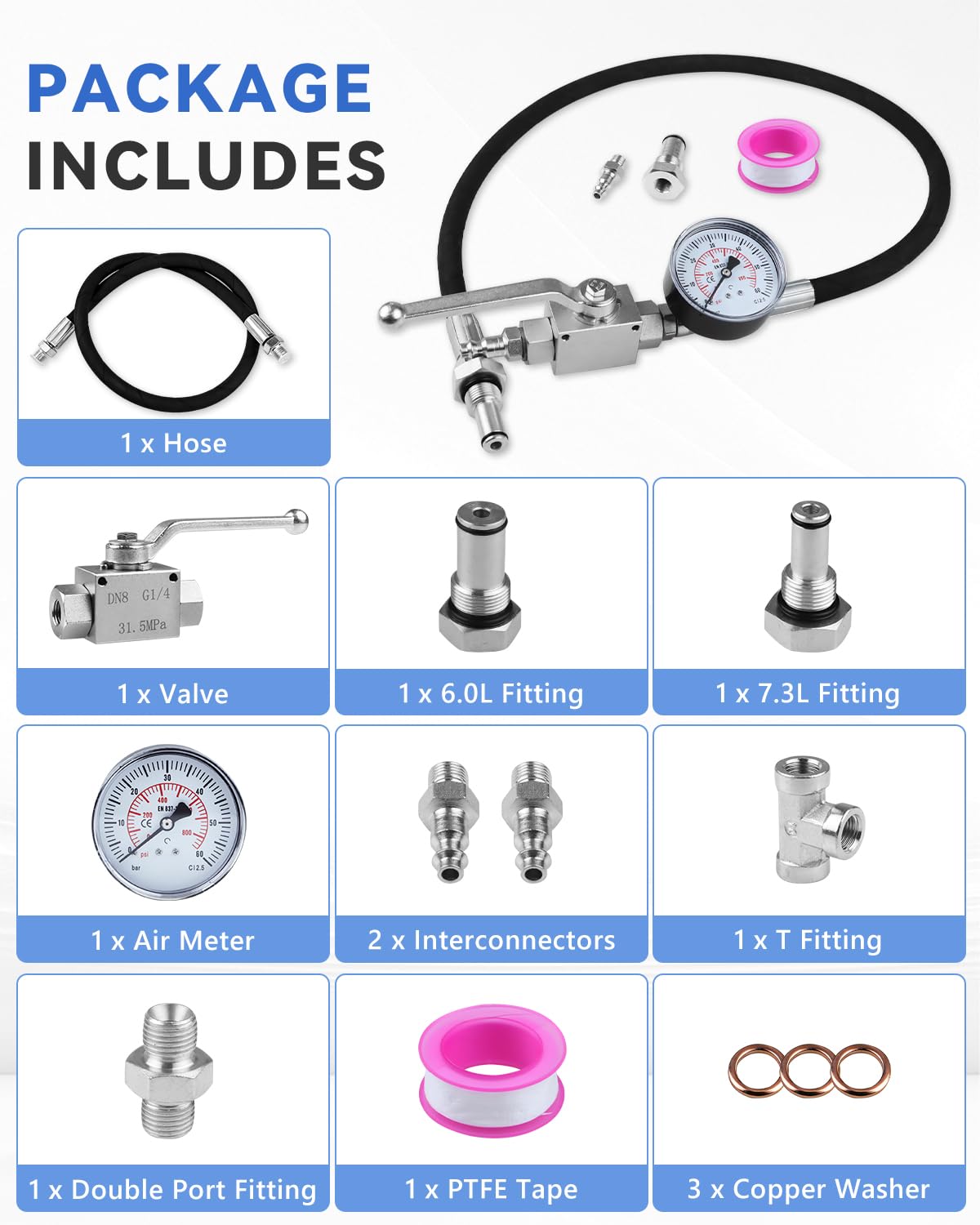 IPR Air Test Tool Special Kit for Fo-rd 6.0L-7.3LPowerstroke Diesel High Pressure Oil System Leak Detection, No Scan Tool Required, Includes IPR Fitting